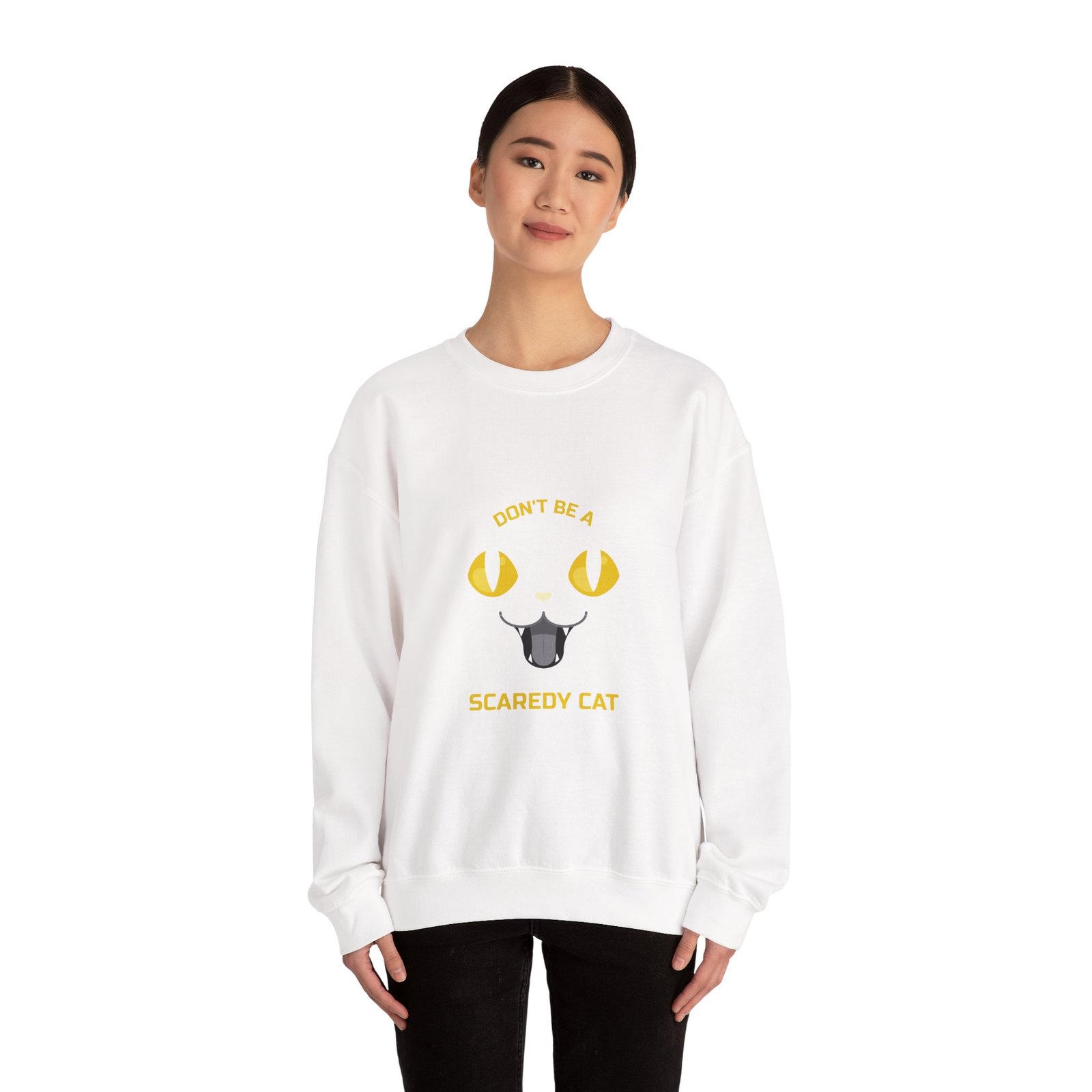 Funny Don’t Be a Scaredy Cat Cat Teasing Cartoon Design - Sweatshirt - Image 4