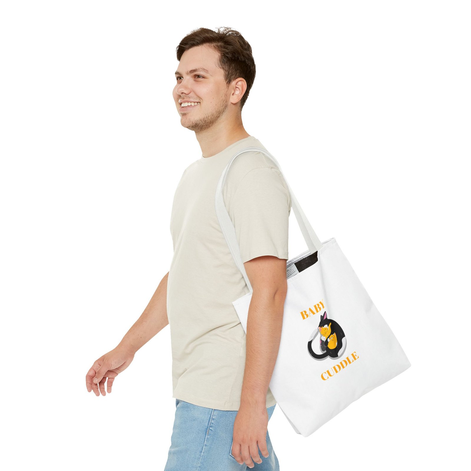 Adorable Baby Cuddling a Cozy Cat Illustration - Tote Bag - Image 7