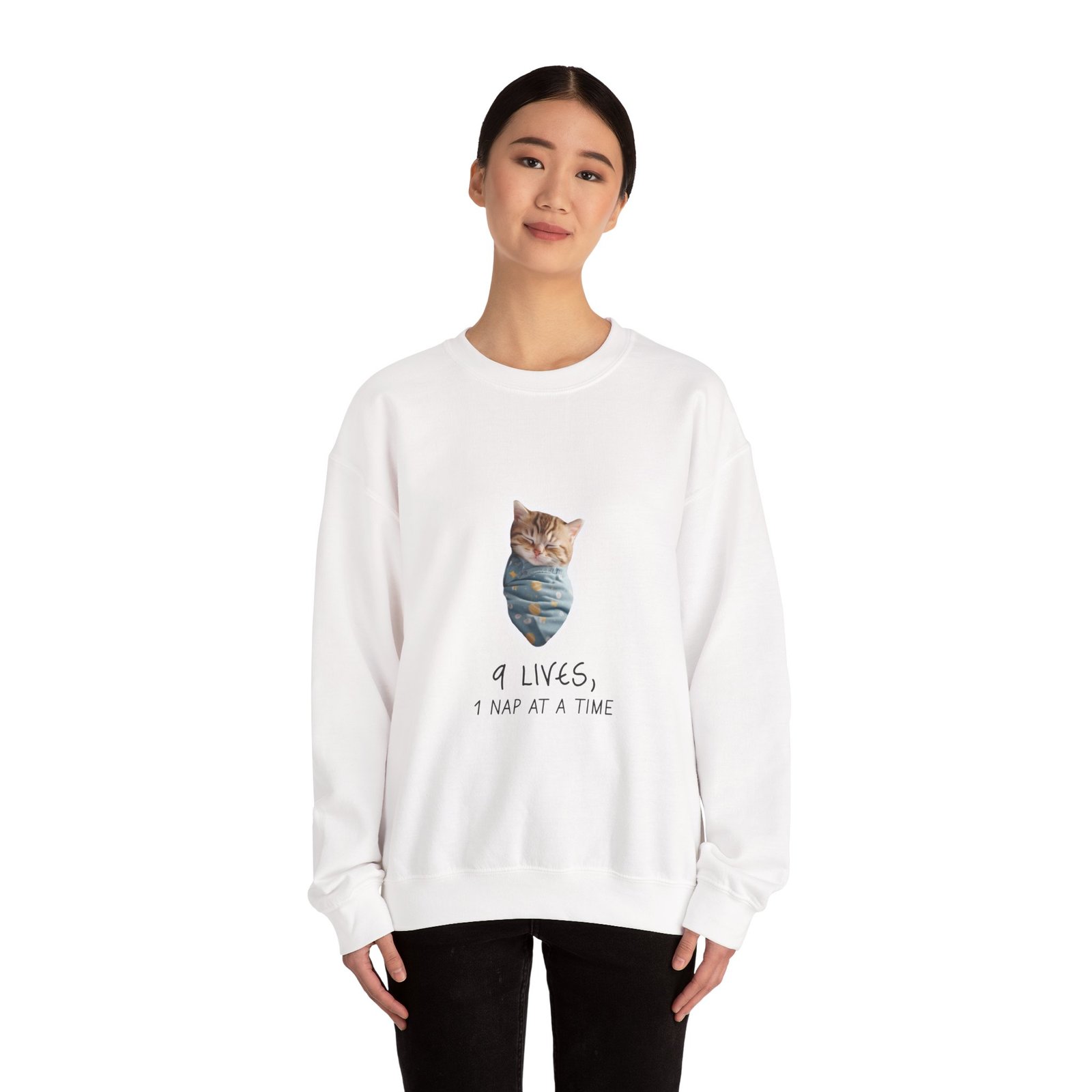 Cute Cat Illustration with "Lives Nap at a Time" Sleepy Theme - Sweatshirt - Image 4