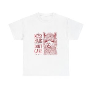 Messy Hair Don’t Care Red Llama Face Graphic - T-shirt