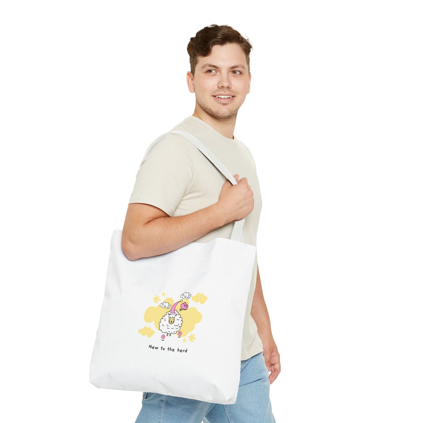 New to the Herd Cute Fluffy Sheep Graphic - Tote Bag - Image 11
