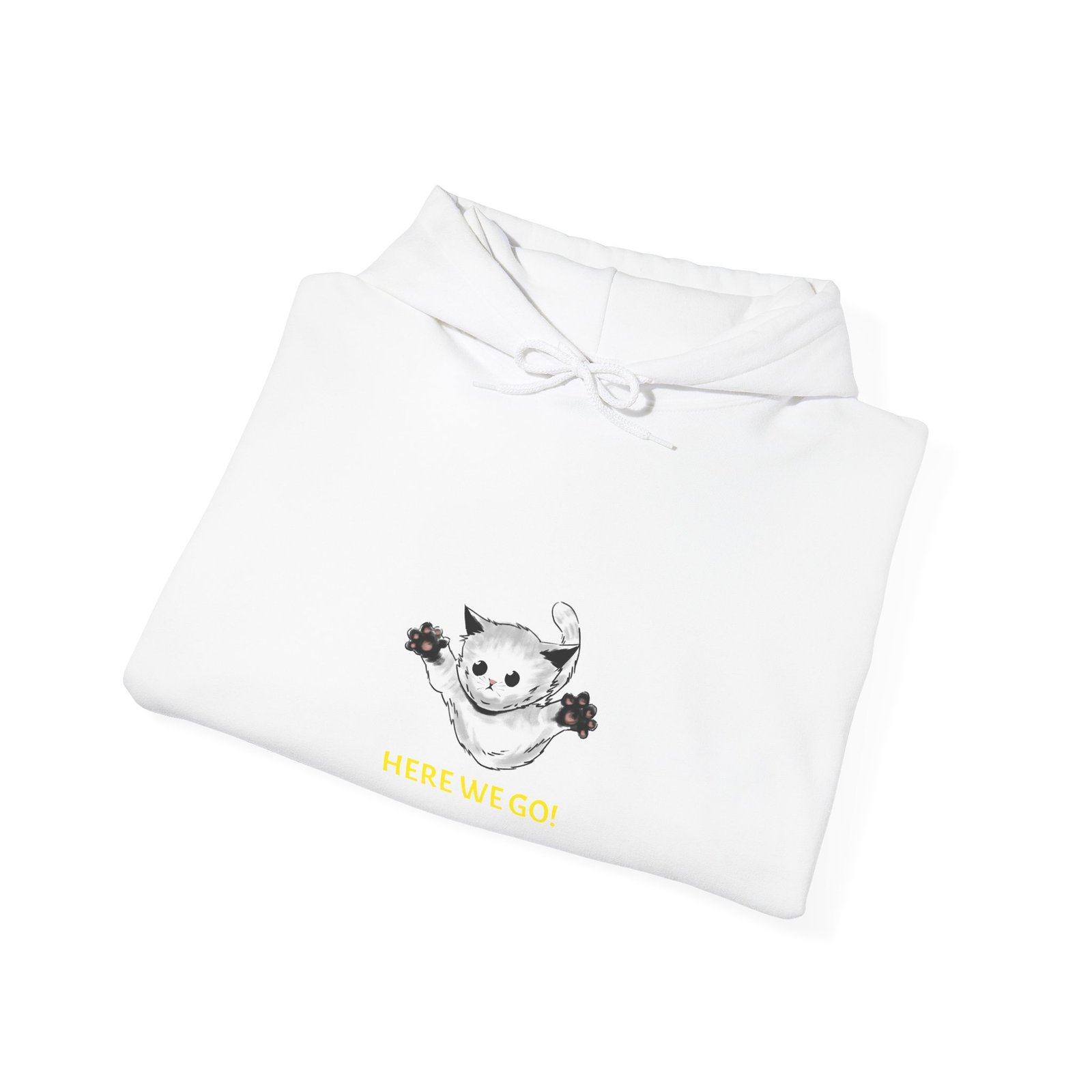 Here We Go Cat Playful Cartoon Illustration - Hoodie - Image 4