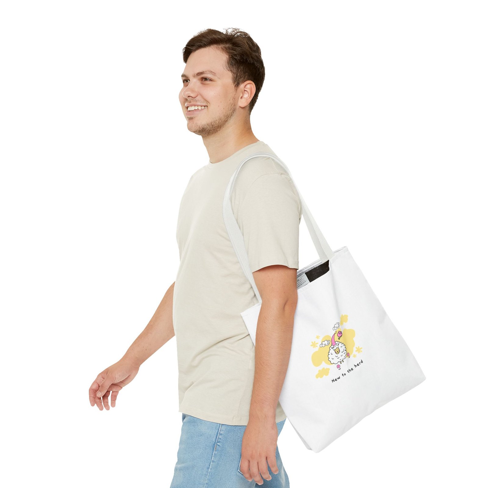 New to the Herd Cute Fluffy Sheep Graphic - Tote Bag - Image 7