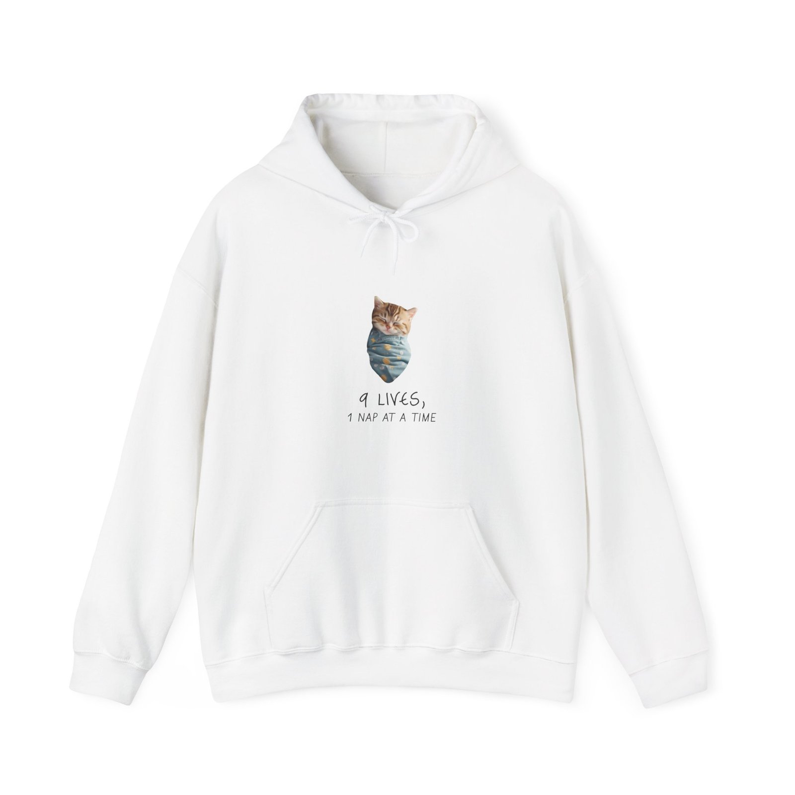 Cute Cat Illustration with "Lives Nap at a Time" Sleepy Theme - Hoodie