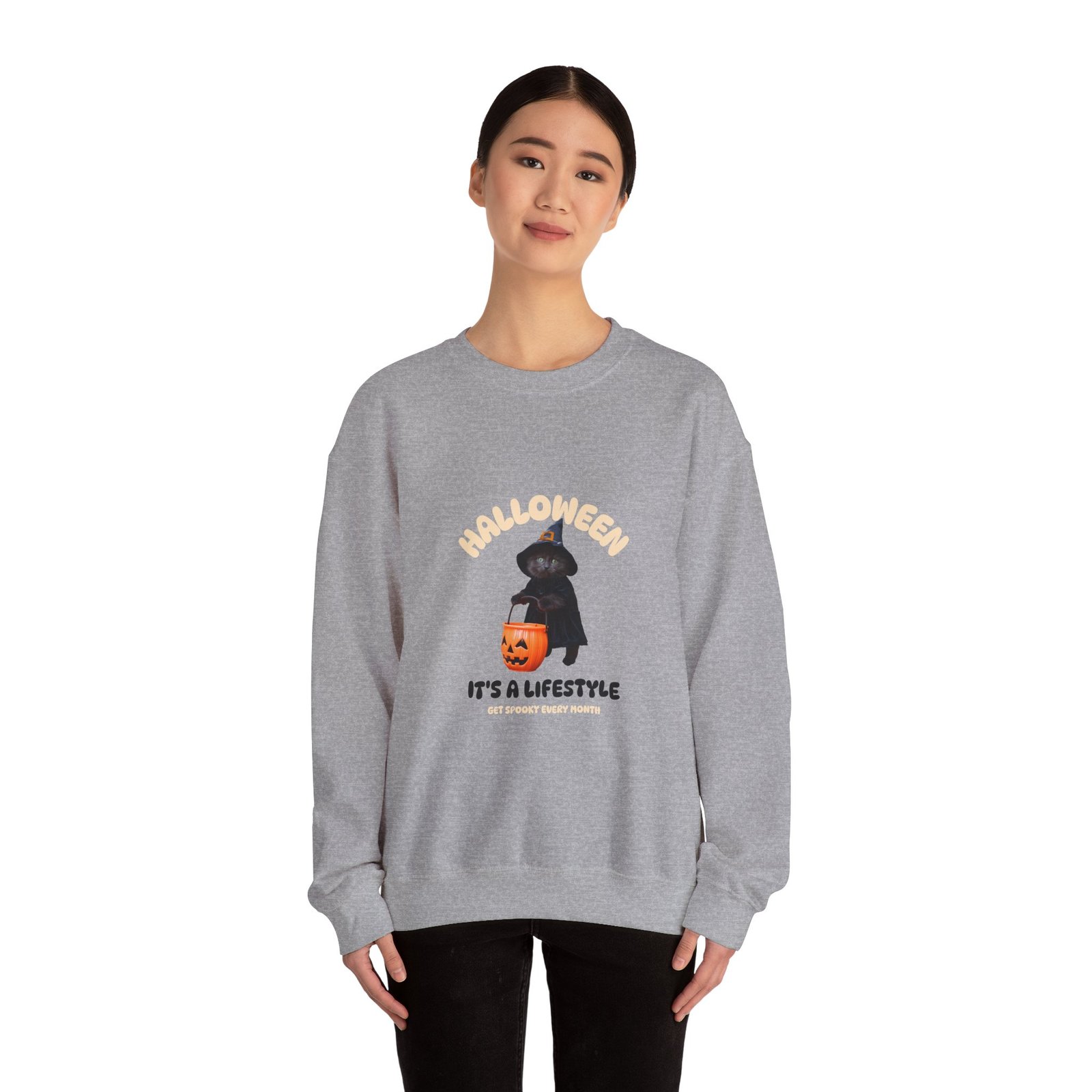 Halloween Lifestyle Cat with Spooky Vibes Design - Sweatshirt - Image 12