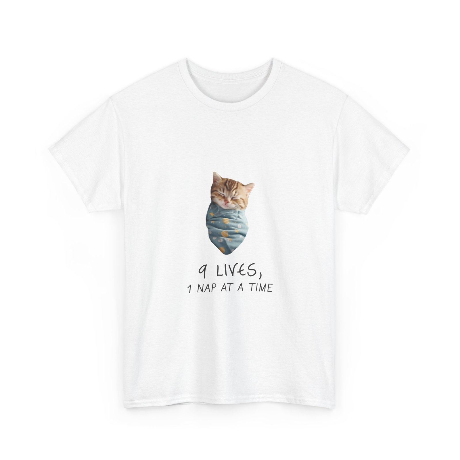 Cute Cat Illustration with "Lives Nap at a Time" Sleepy Theme - T-shirt - Image 3