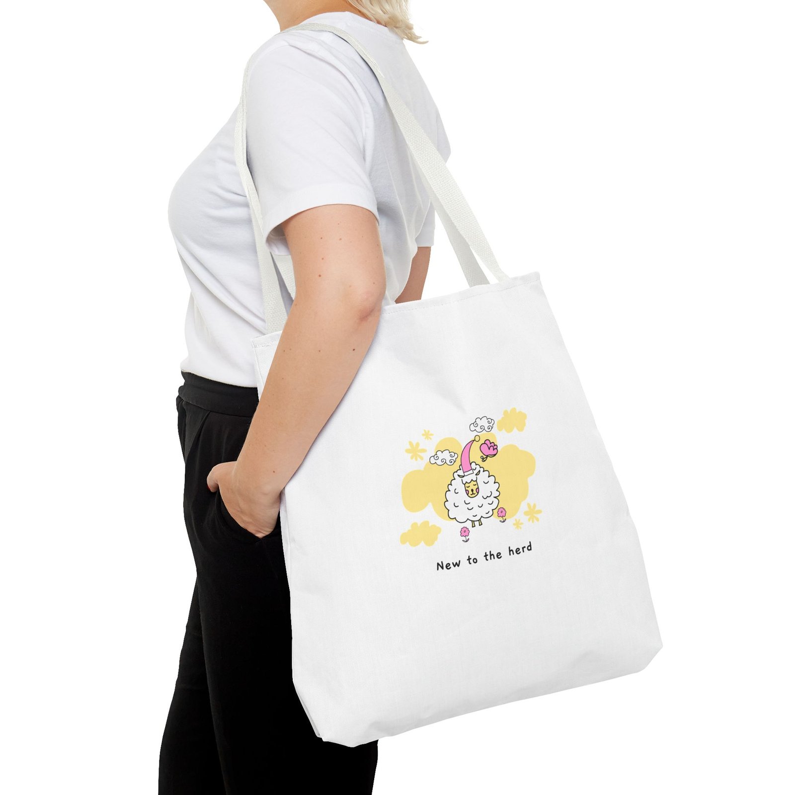New to the Herd Cute Fluffy Sheep Graphic - Tote Bag - Image 12