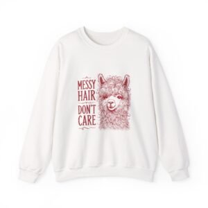 Messy Hair Don’t Care Red Llama Face Graphic - Sweatshirt