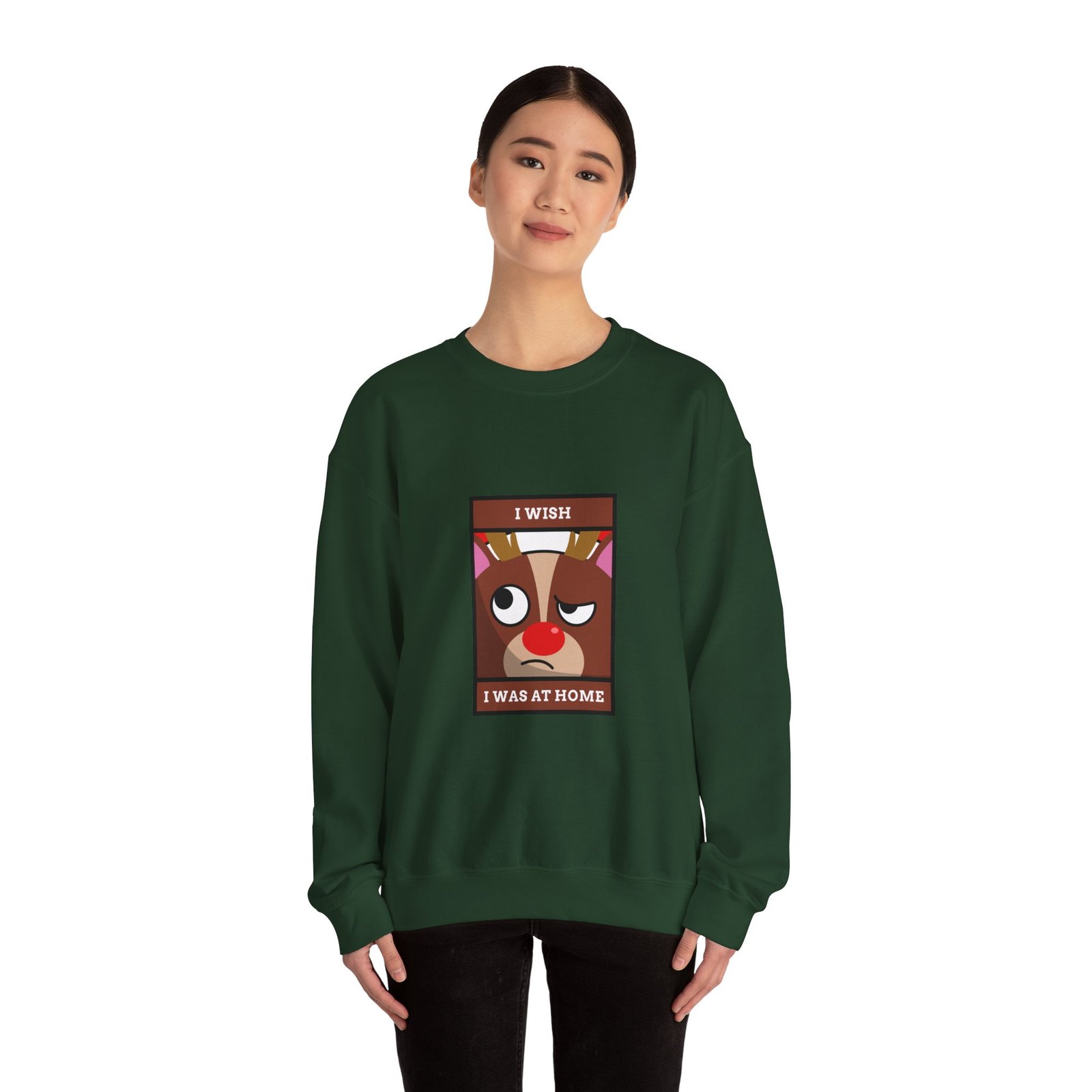 I Wish I Was At Home Grumpy Reindeer Holiday Design - Sweatshirt - Image 8