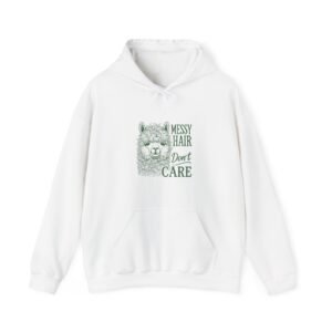 Messy Hair Don’t Care Green Llama Fun Graphic Design - Hoodie