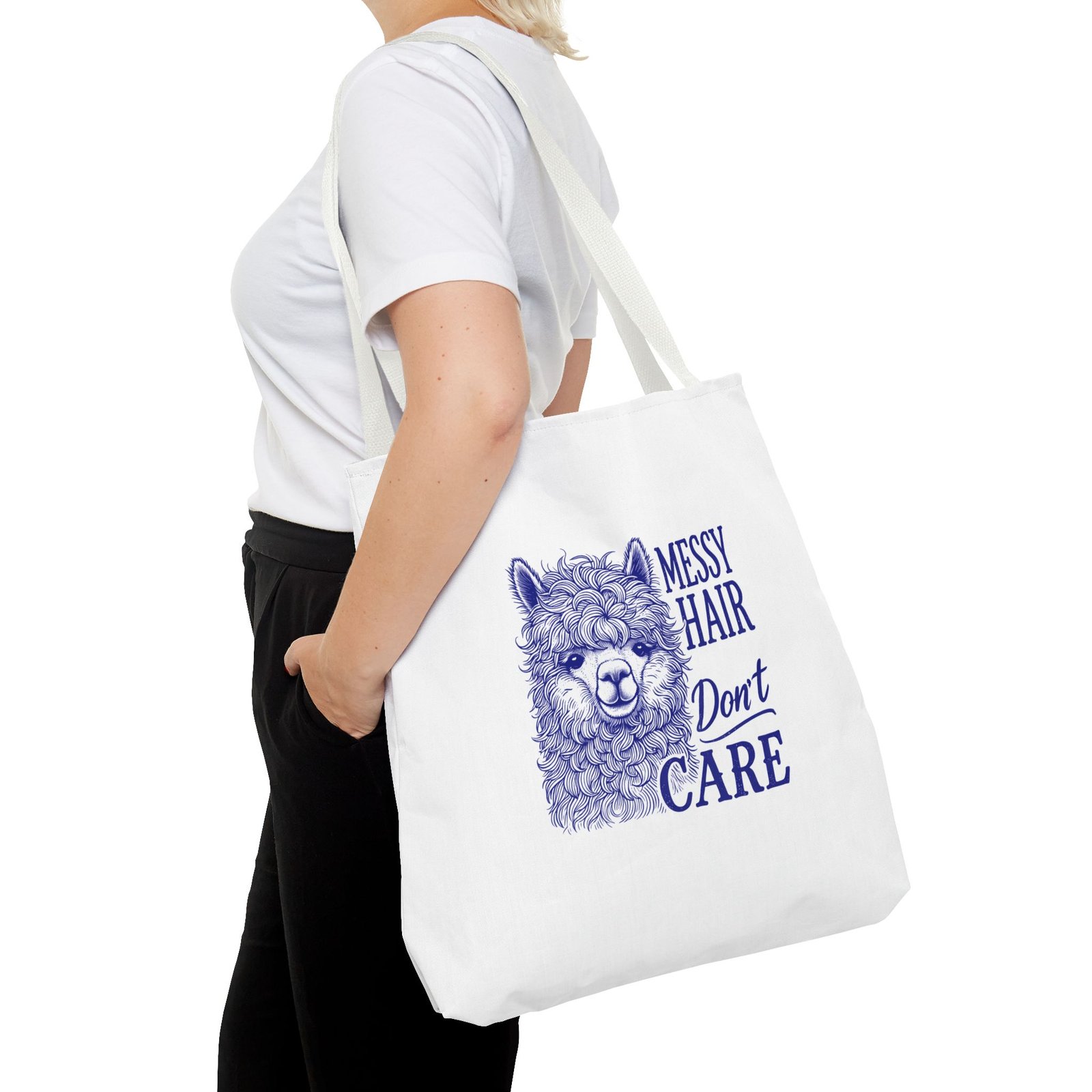 Cute Blue Llama with Messy Hair Graphic Design - Tote Bag - Image 12