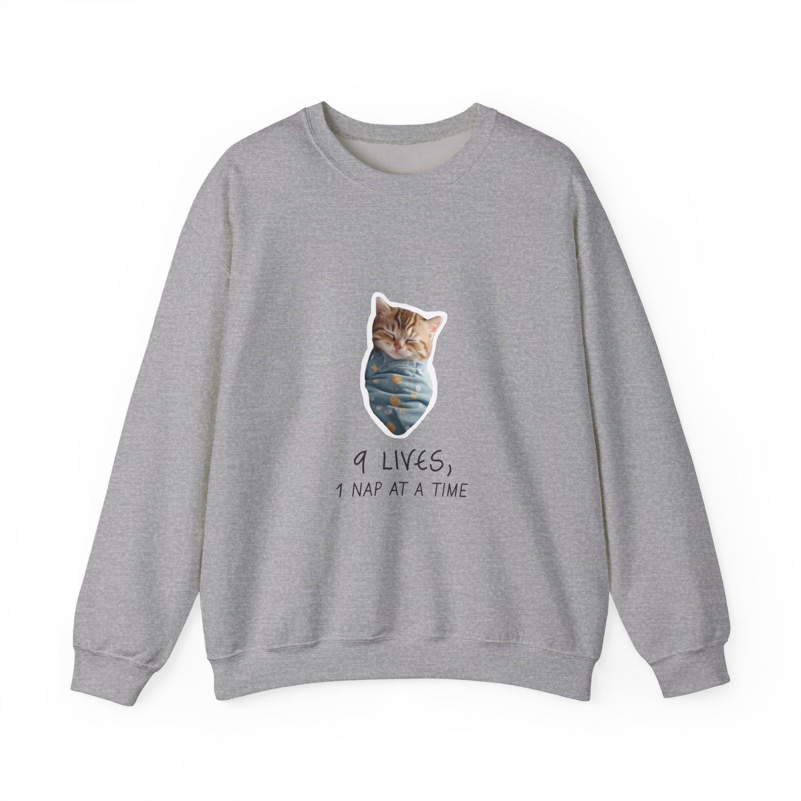 Cute Cat Illustration with "Lives Nap at a Time" Sleepy Theme - Sweatshirt - Image 9