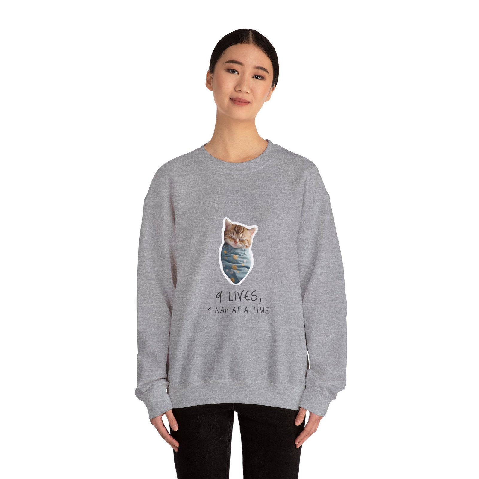 Cute Cat Illustration with "Lives Nap at a Time" Sleepy Theme - Sweatshirt - Image 12