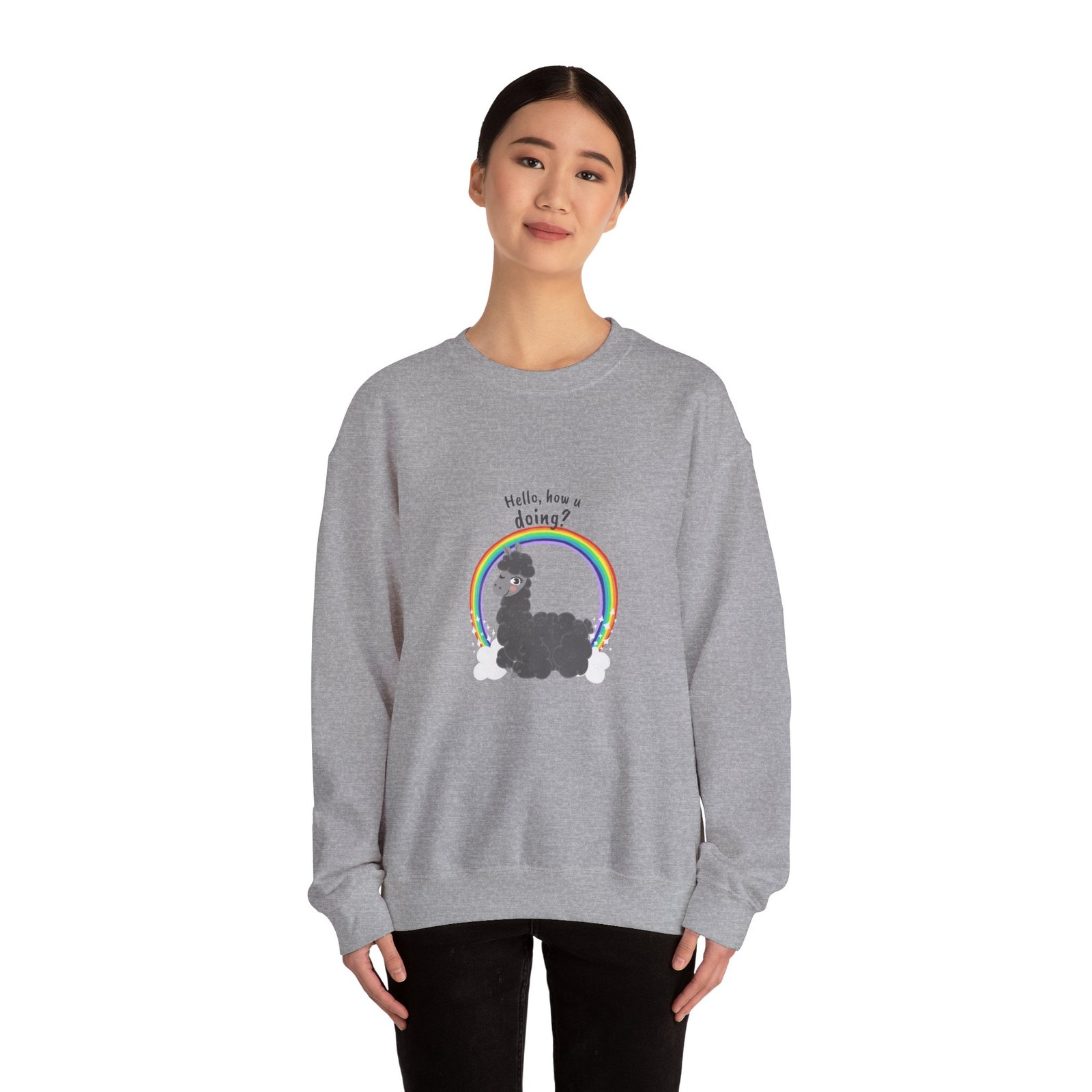 Cute Friendly Alpaca Saying Hello How U Doing Design - Sweatshirt - Image 12