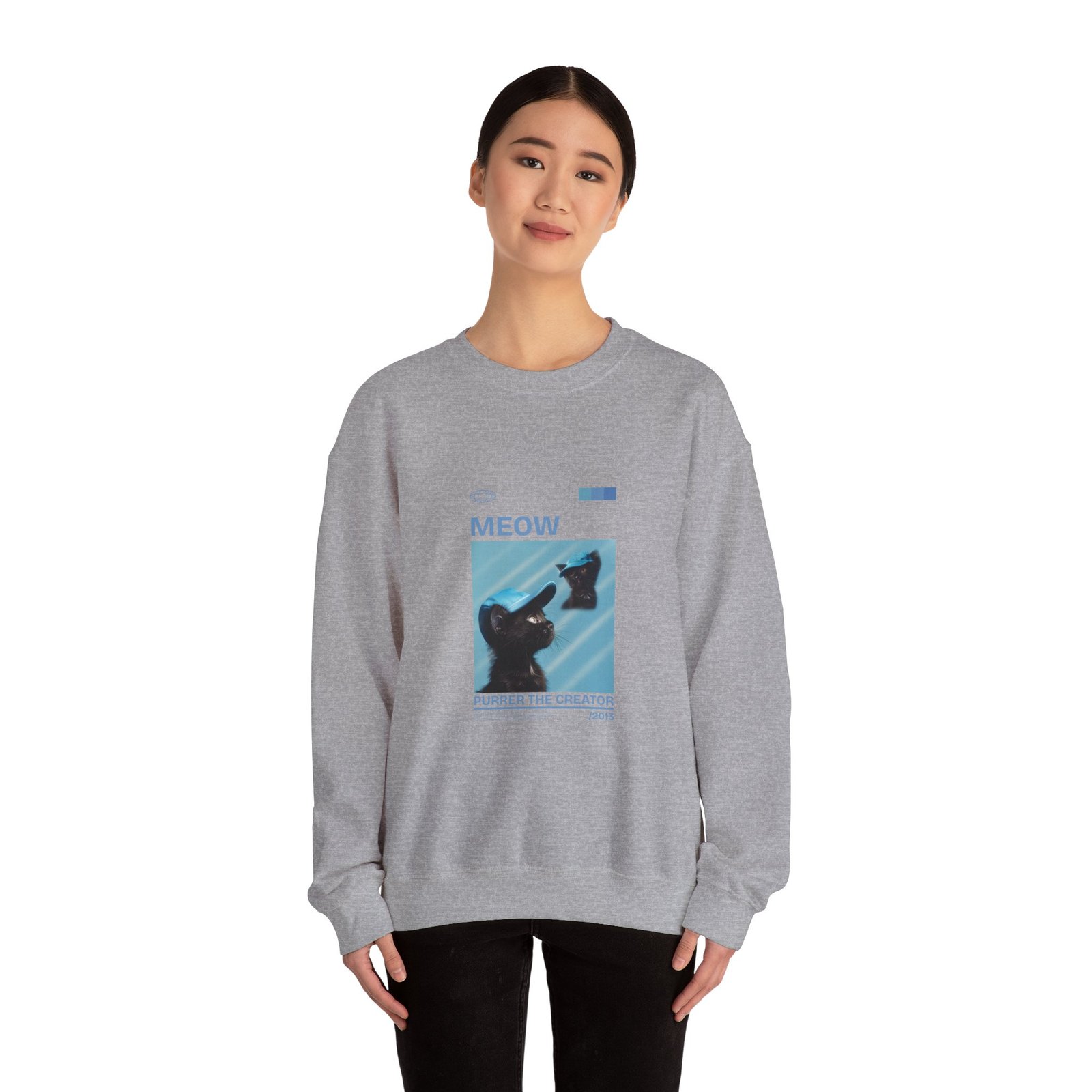 Playful Meow Cat Creator Graphic with Whiskers and Paws - Sweatshirt - Image 12