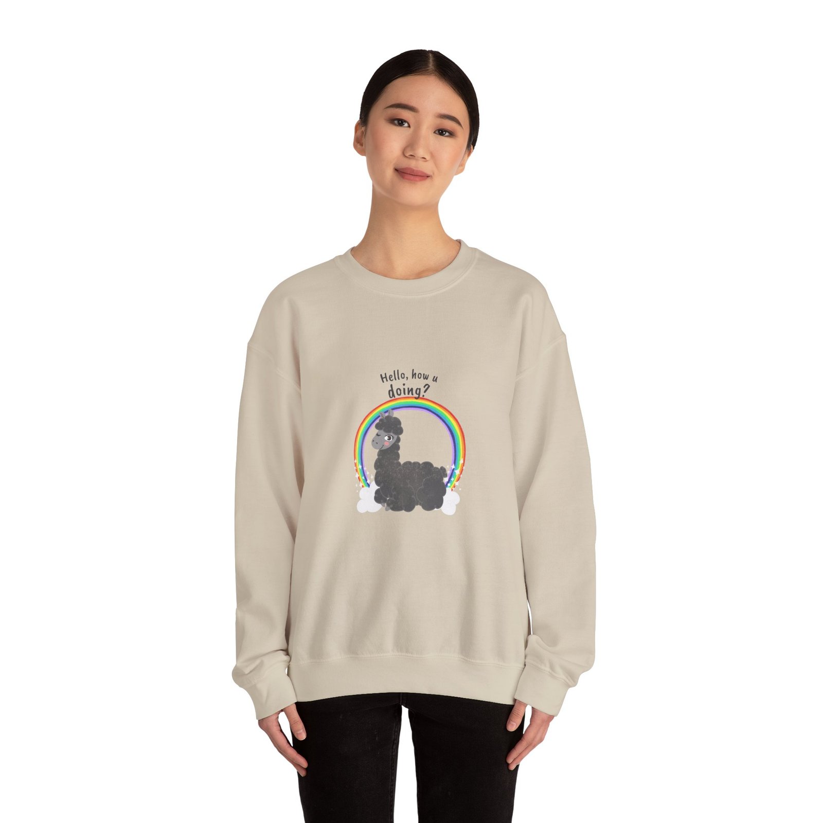 Cute Friendly Alpaca Saying Hello How U Doing Design - Sweatshirt - Image 8