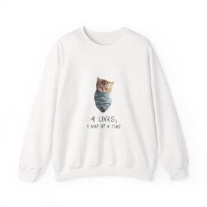 Cute Cat Illustration with "Lives Nap at a Time" Sleepy Theme - Sweatshirt