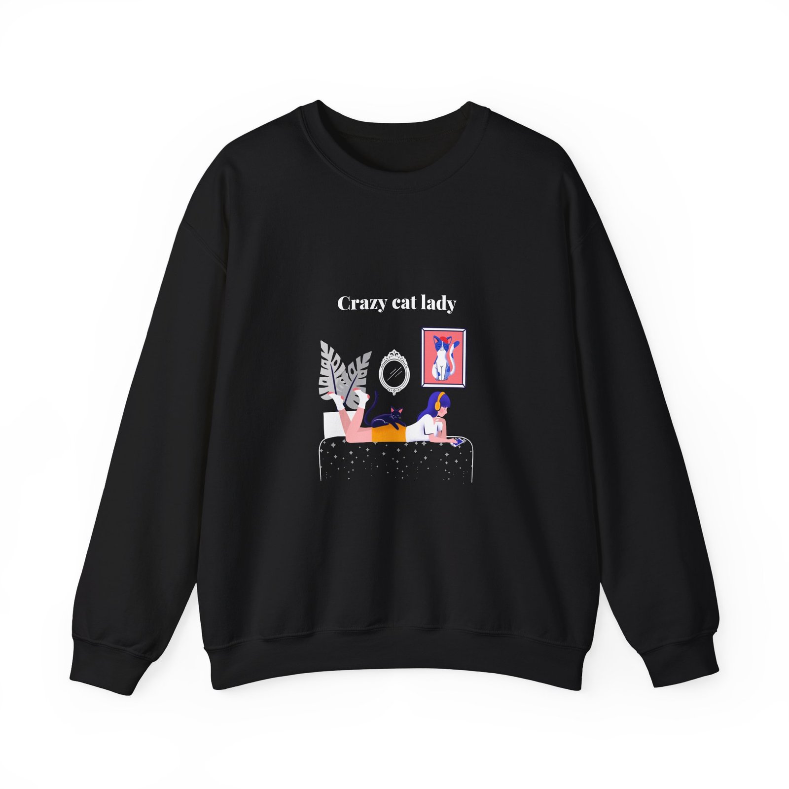 Crazy Cat Lady Relaxed Cat Illustration with Whimsical Charm - Sweatshirt