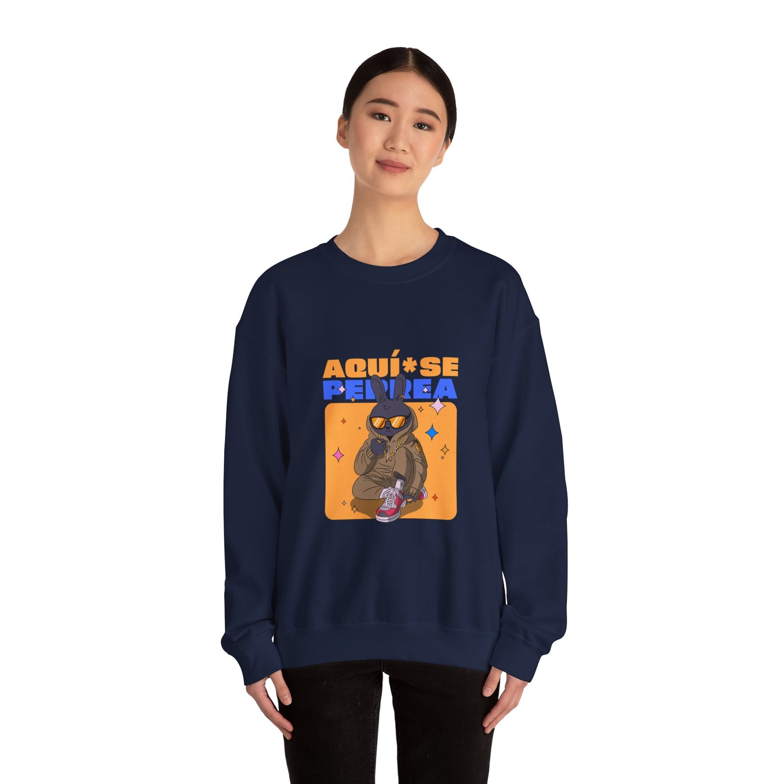 AQUÍ SE PERREA Bunny Urban Streetwear Graphic Design - Sweatshirt - Image 12