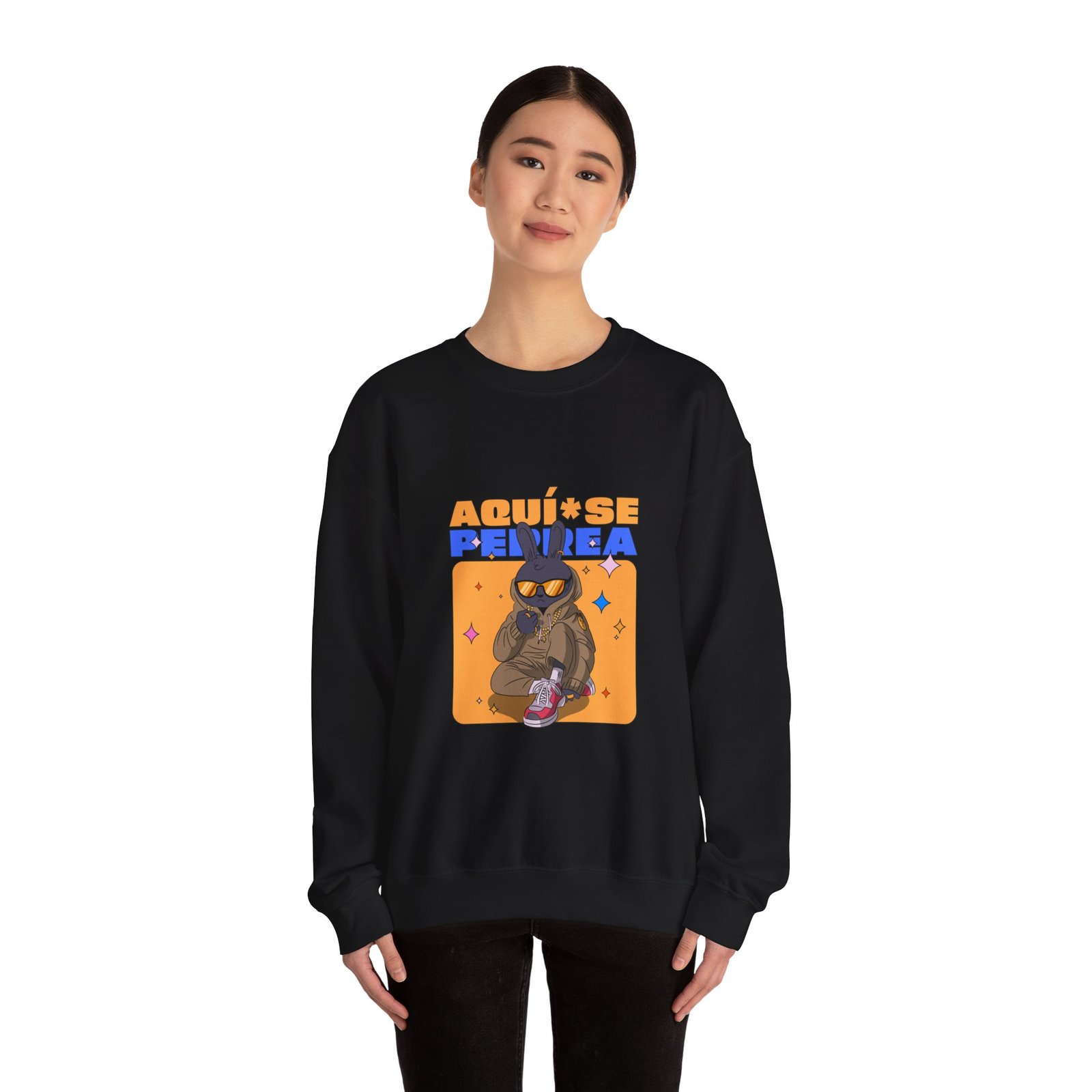 AQUÍ SE PERREA Bunny Urban Streetwear Graphic Design - Sweatshirt - Image 4