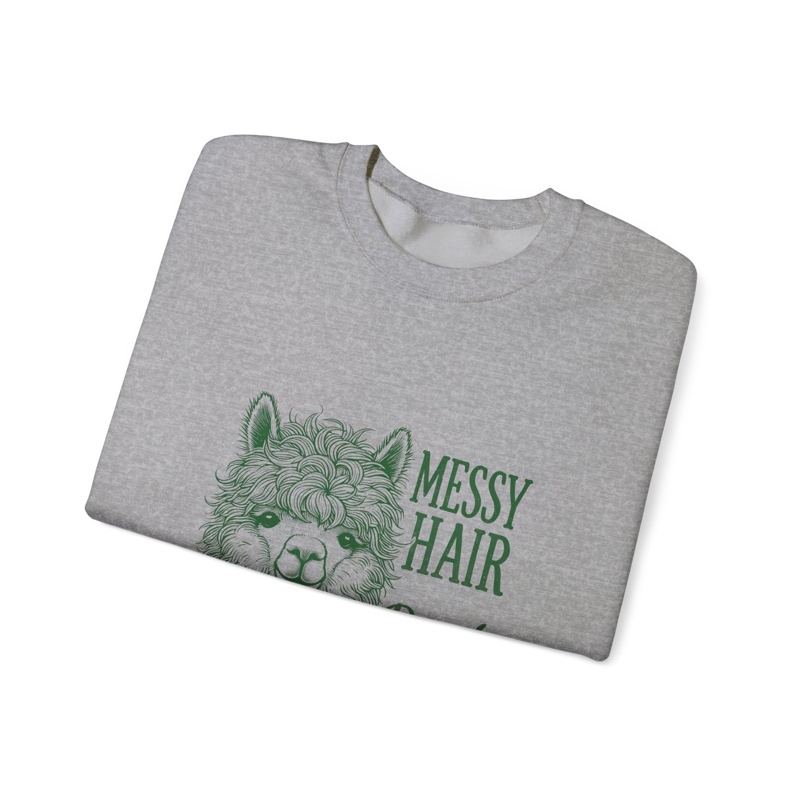 Messy Hair Don’t Care Green Llama Fun Graphic Design - Sweatshirt - Image 11
