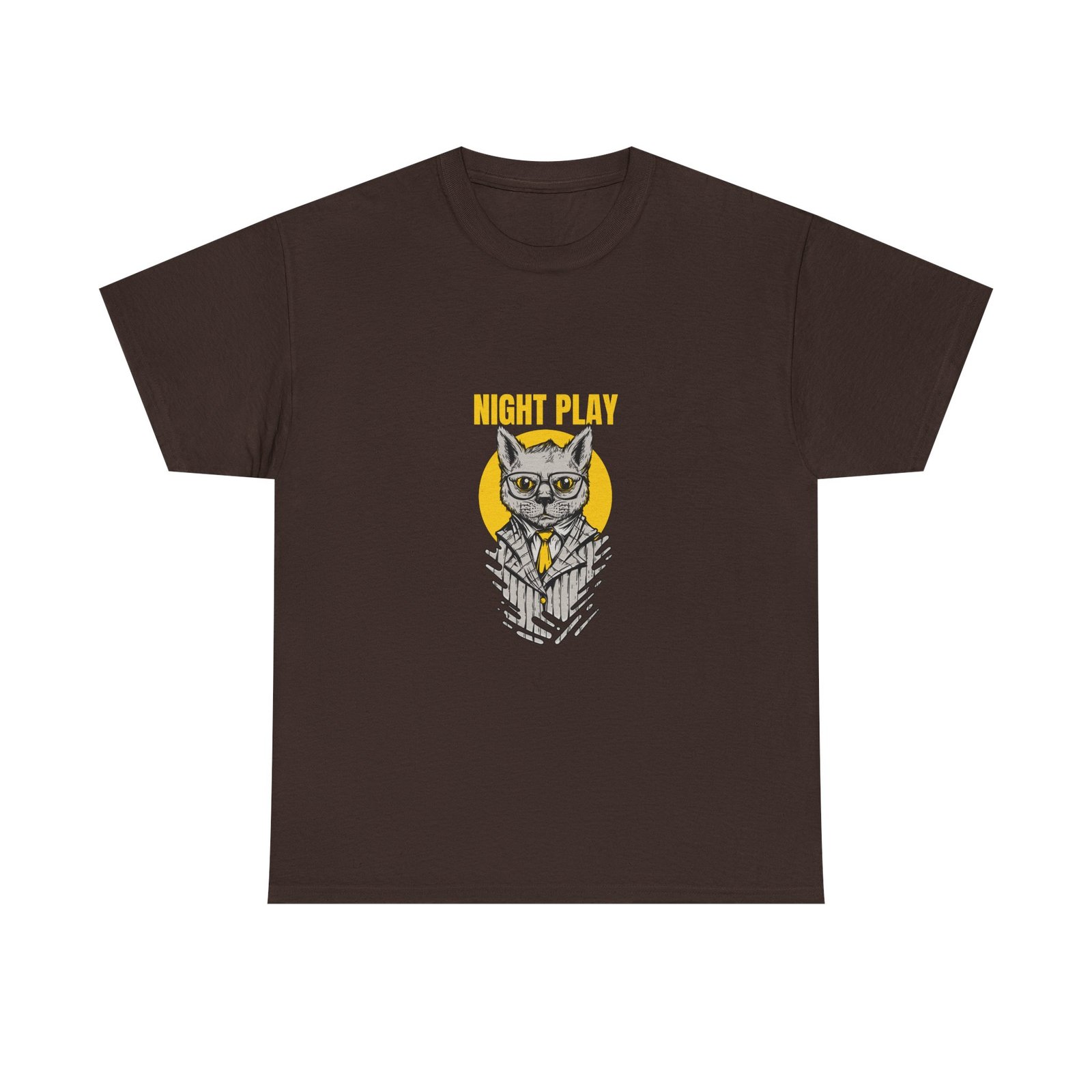Mysterious Cat Playing at Night with Moonlit Glow - T-shirt