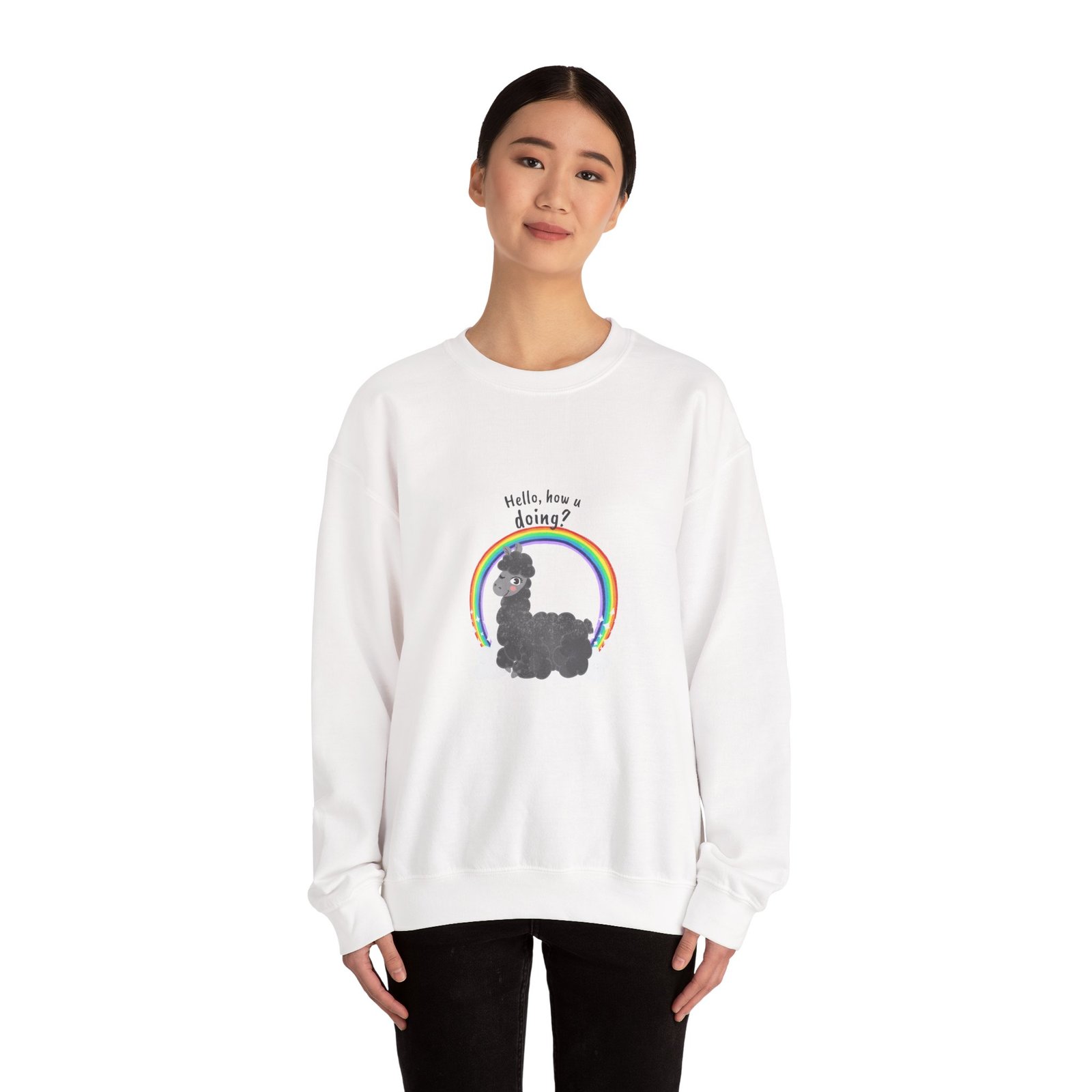 Cute Friendly Alpaca Saying Hello How U Doing Design - Sweatshirt - Image 4