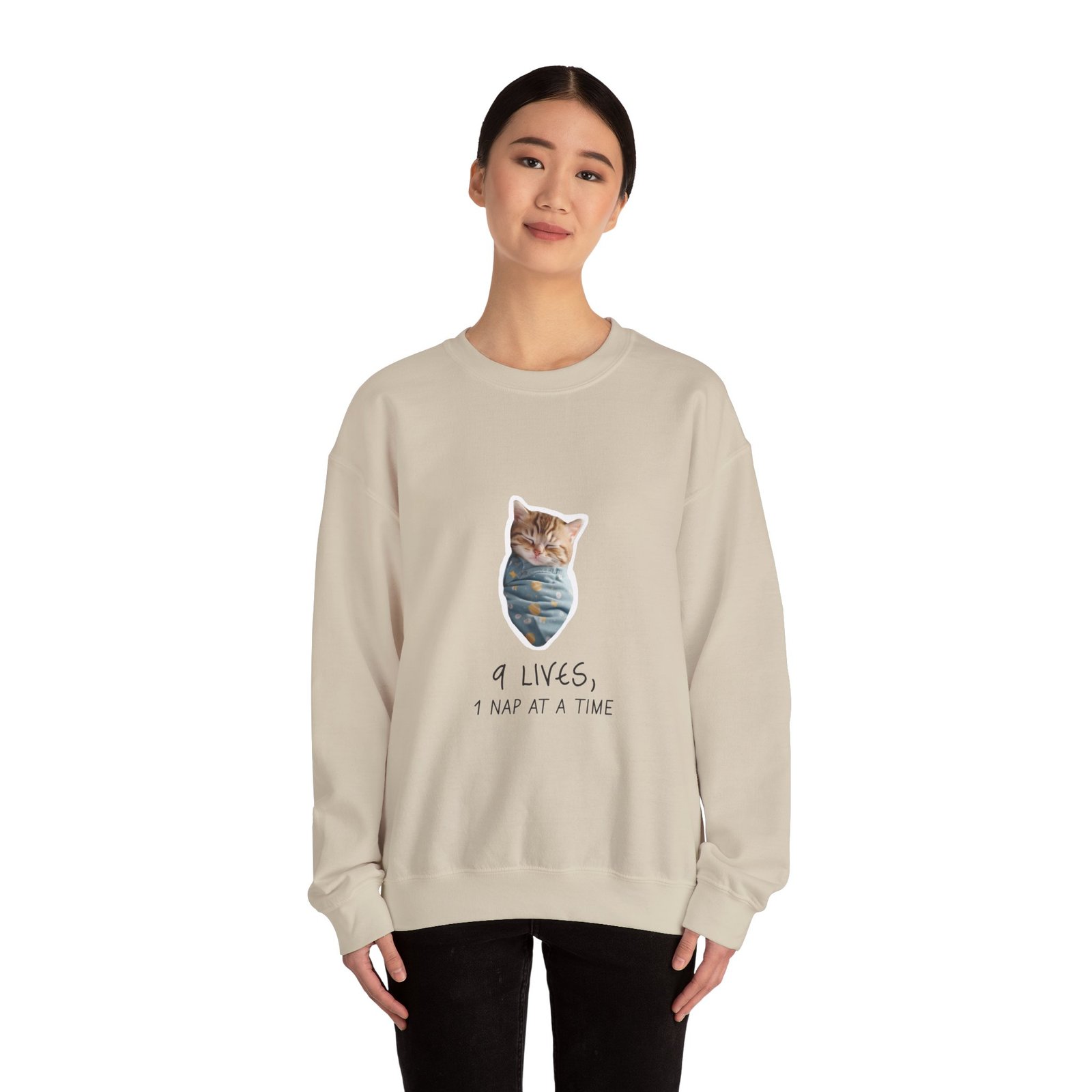 Cute Cat Illustration with "Lives Nap at a Time" Sleepy Theme - Sweatshirt - Image 8
