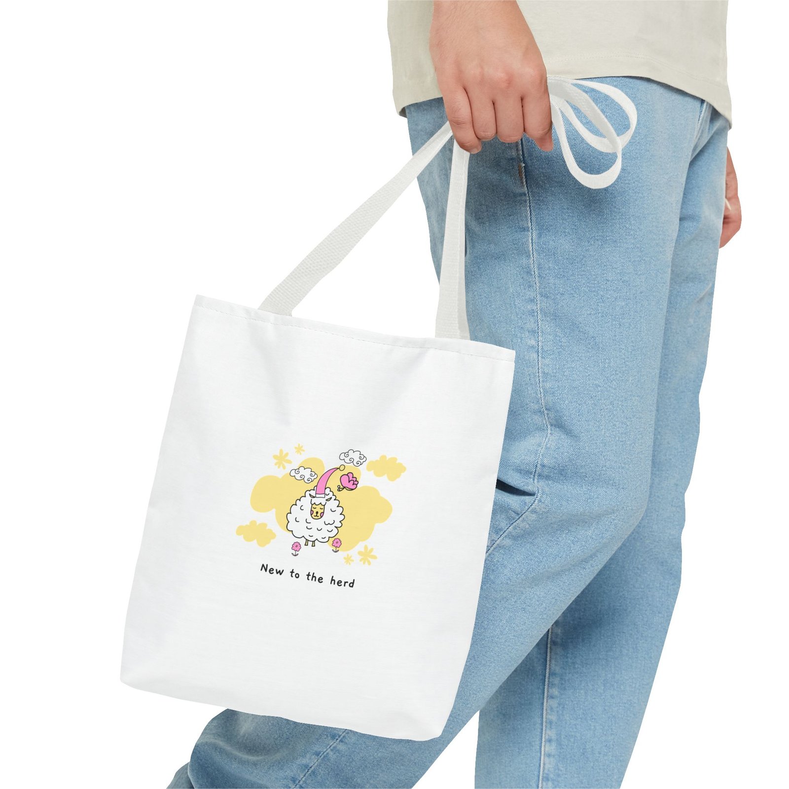 New to the Herd Cute Fluffy Sheep Graphic - Tote Bag - Image 3