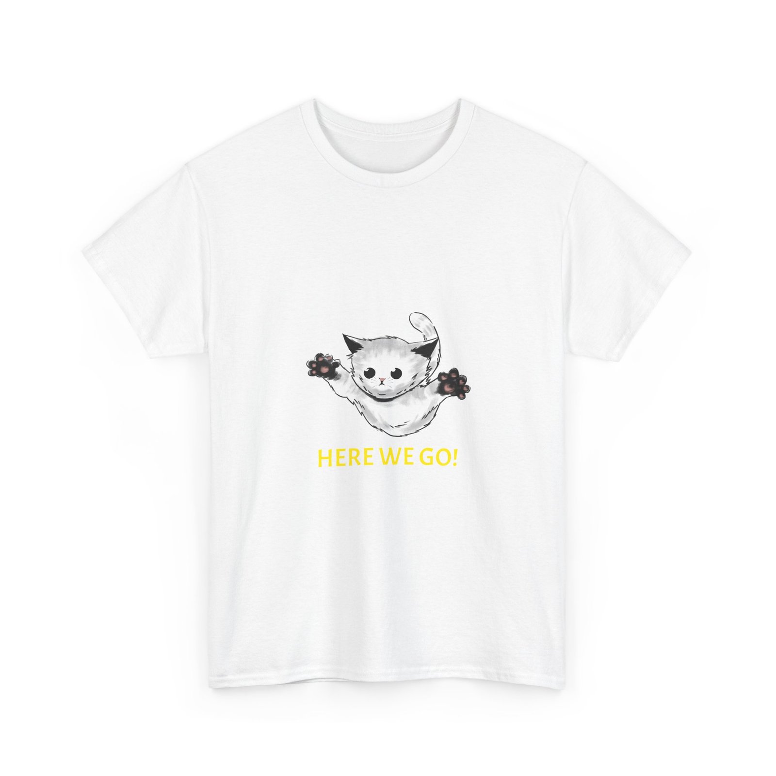 Here We Go Cat Playful Cartoon Illustration - T-shirt - Image 3