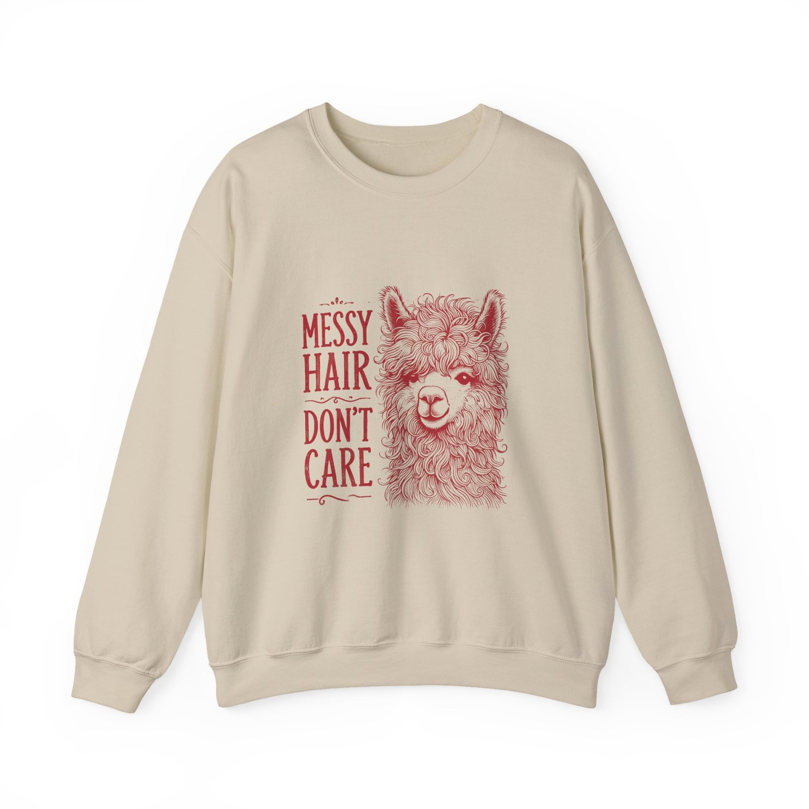 Messy Hair Don’t Care Red Llama Face Graphic - Sweatshirt - Image 5