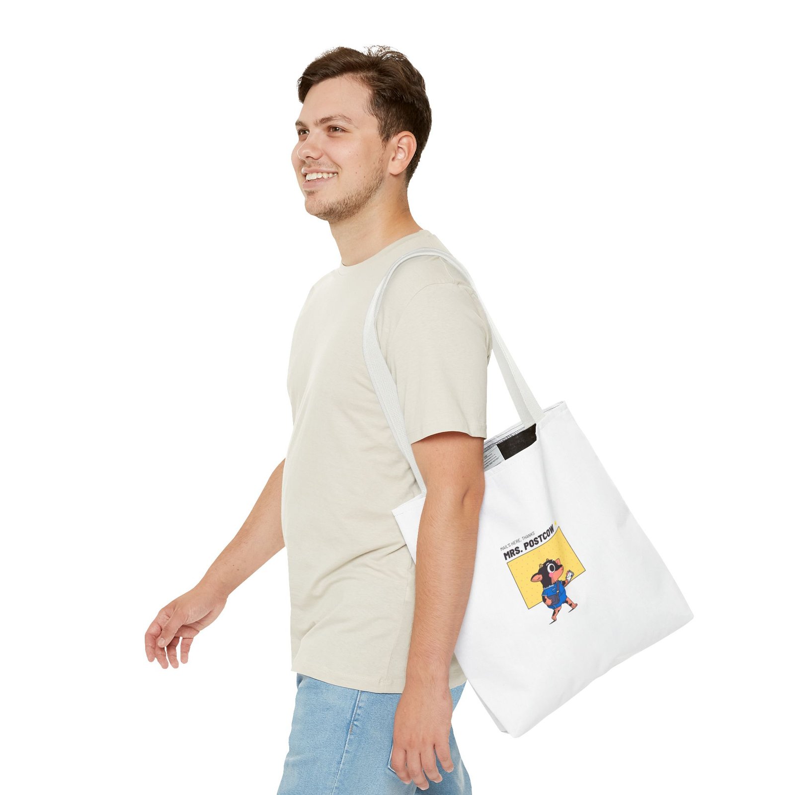 Mrs. Postcow Funny Cartoon Cow with Postal Theme - Tote Bag - Image 7