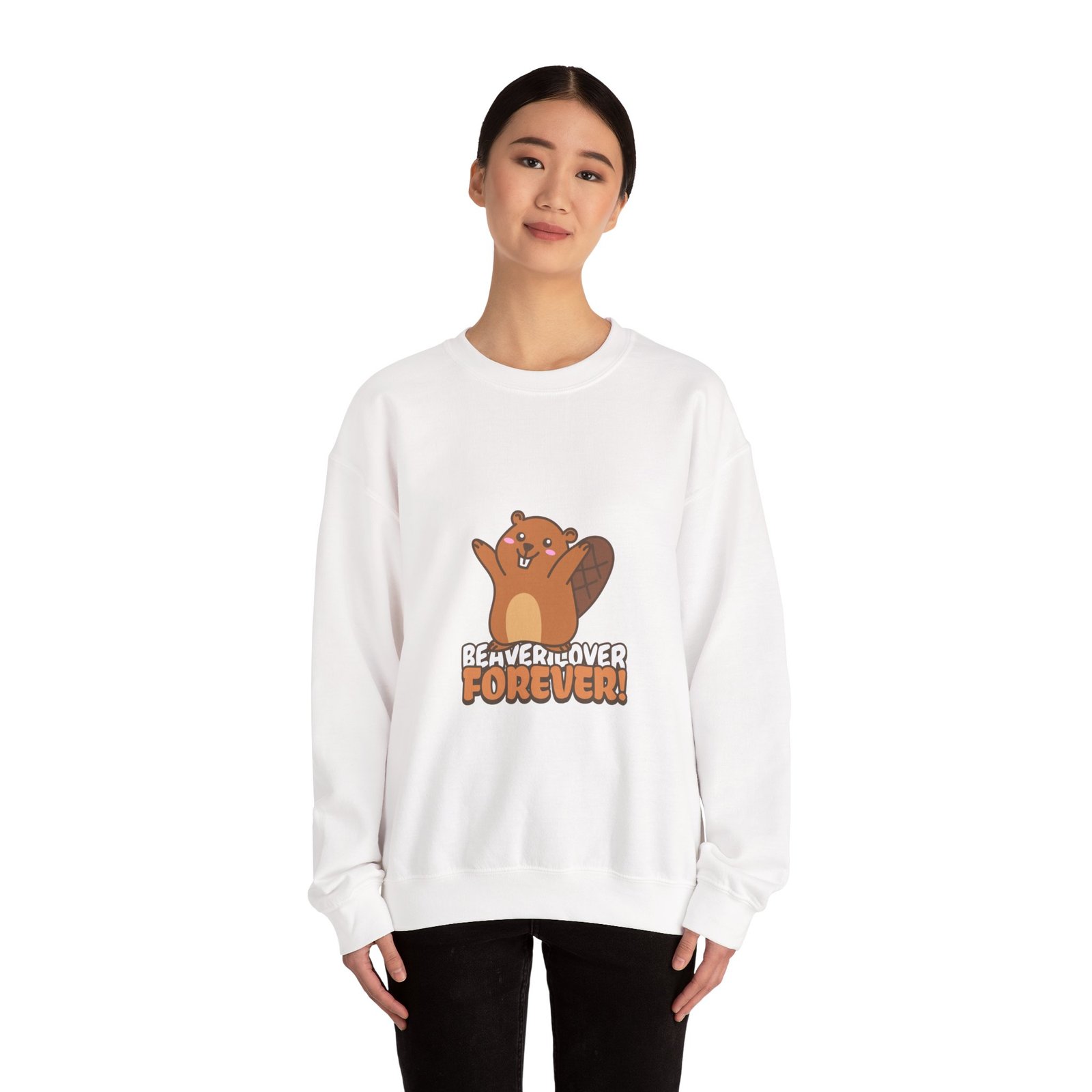Beaver Lover Forever Happy Cute Cartoon Beaver Design - Sweatshirt - Image 4