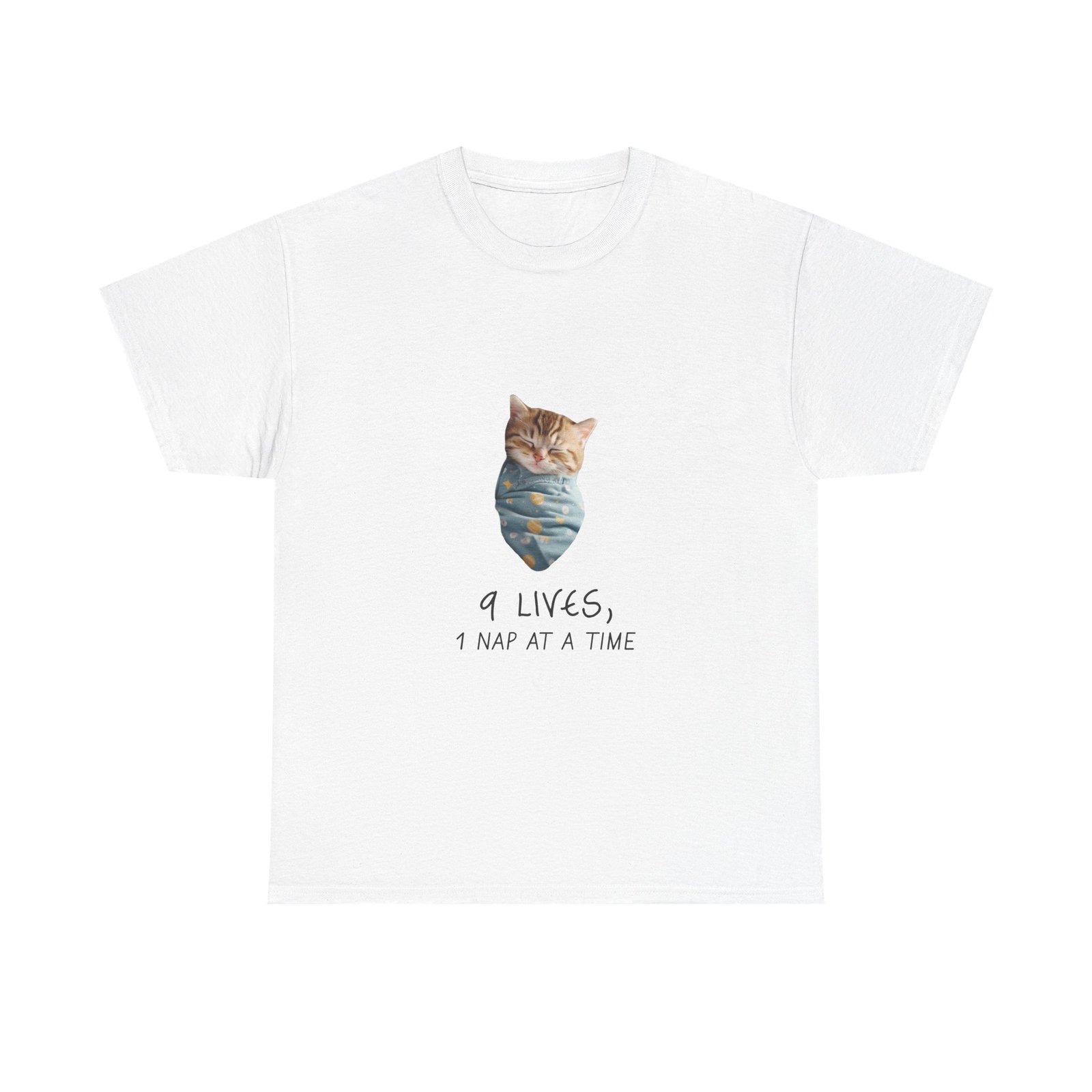 Cute Cat Illustration with "Lives Nap at a Time" Sleepy Theme - T-shirt