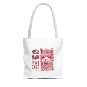 Messy Hair Don’t Care Red Llama Face Graphic - Tote Bag