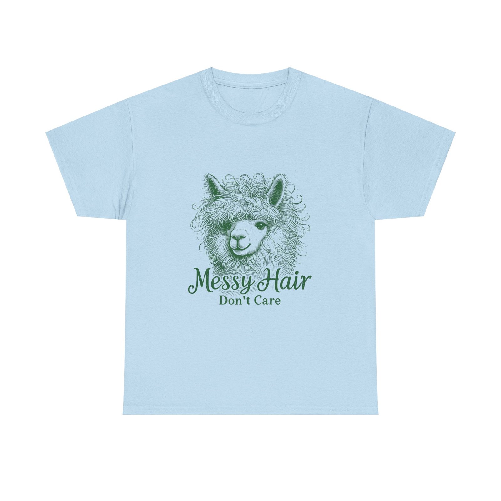 Messy Hair Don’t Care Green Llama Funny Illustration - T-shirt - Image 9
