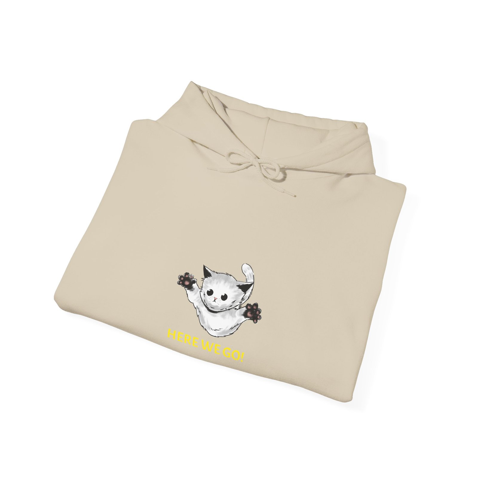 Here We Go Cat Playful Cartoon Illustration - Hoodie - Image 8