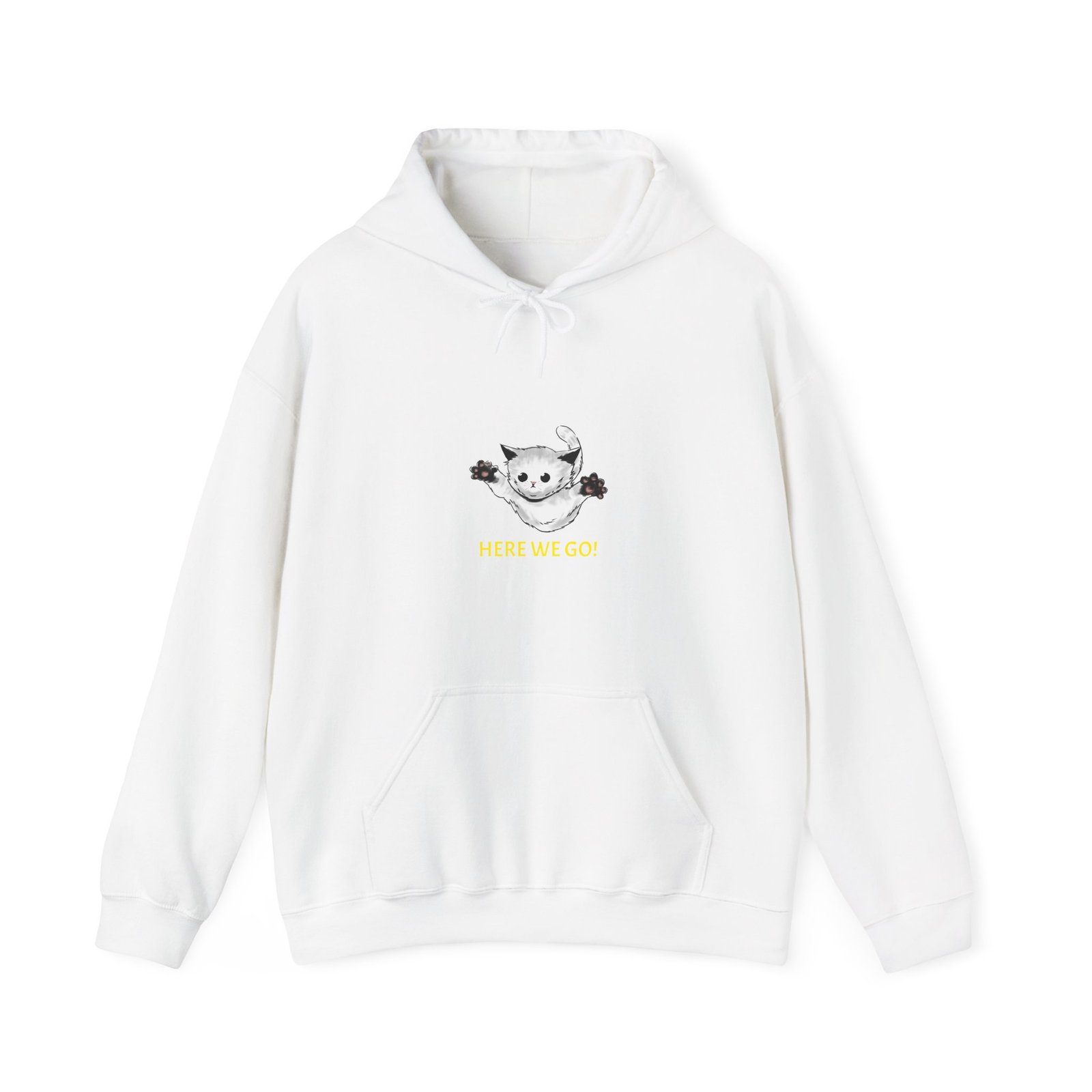 Here We Go Cat Playful Cartoon Illustration - Hoodie