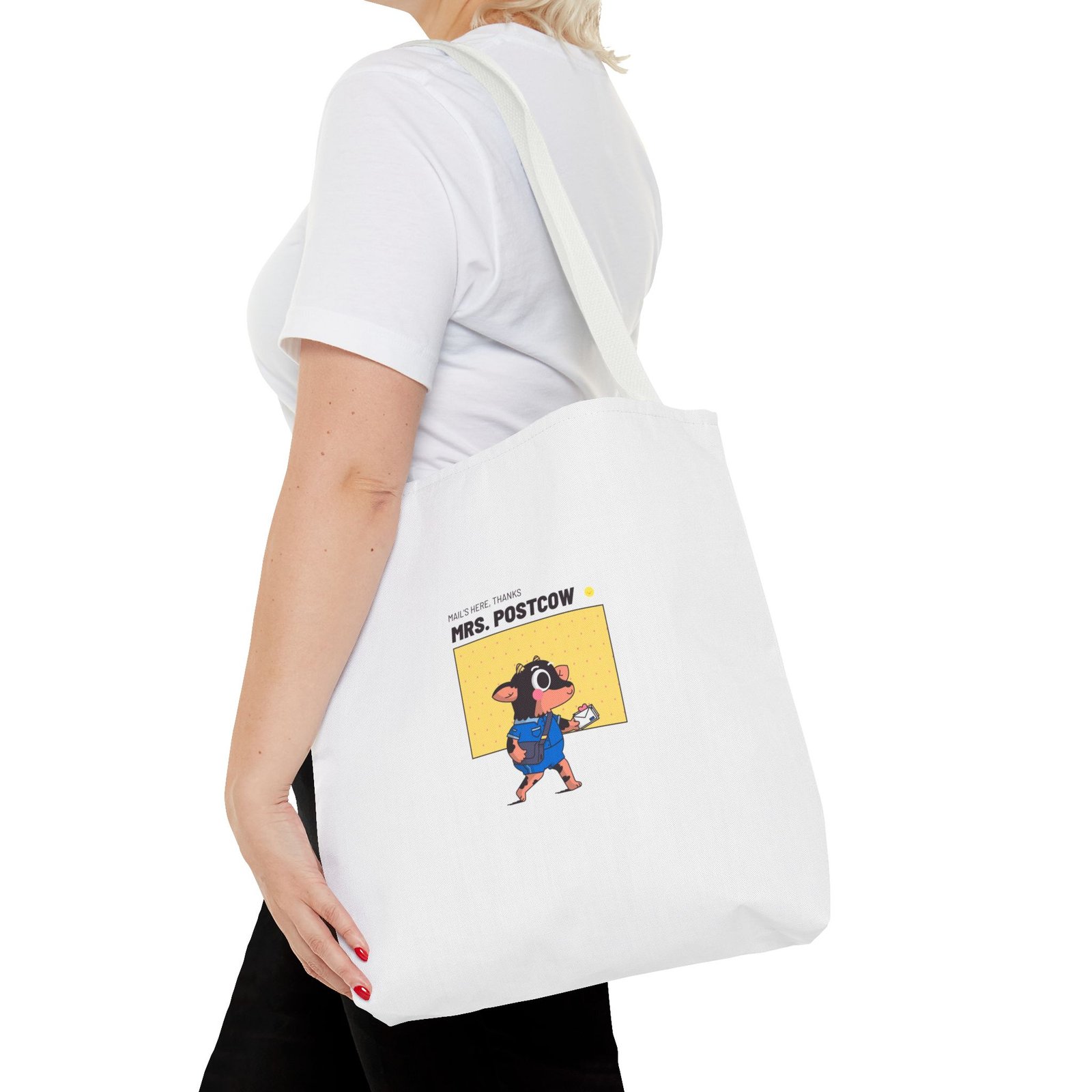 Mrs. Postcow Funny Cartoon Cow with Postal Theme - Tote Bag - Image 8