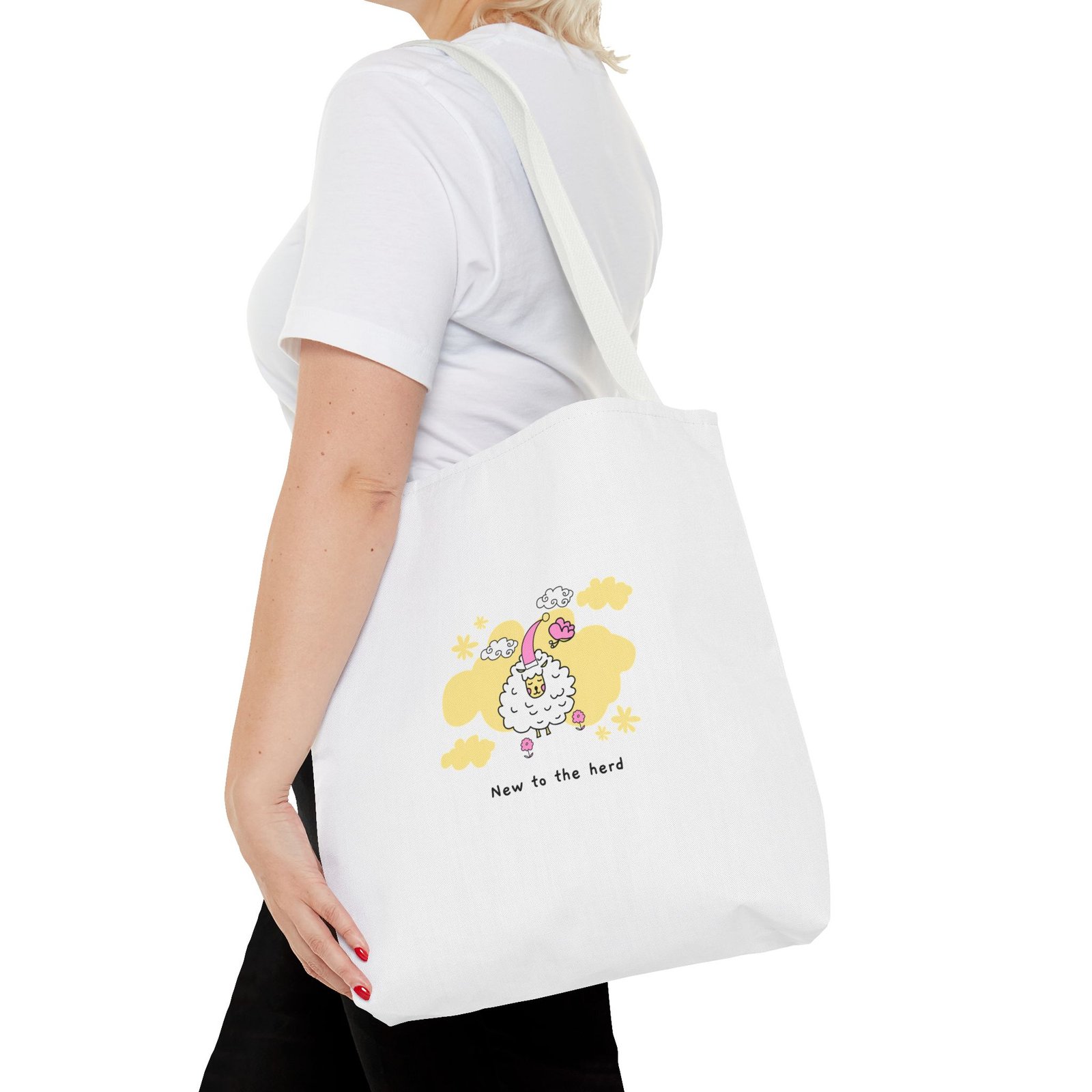 New to the Herd Cute Fluffy Sheep Graphic - Tote Bag - Image 8