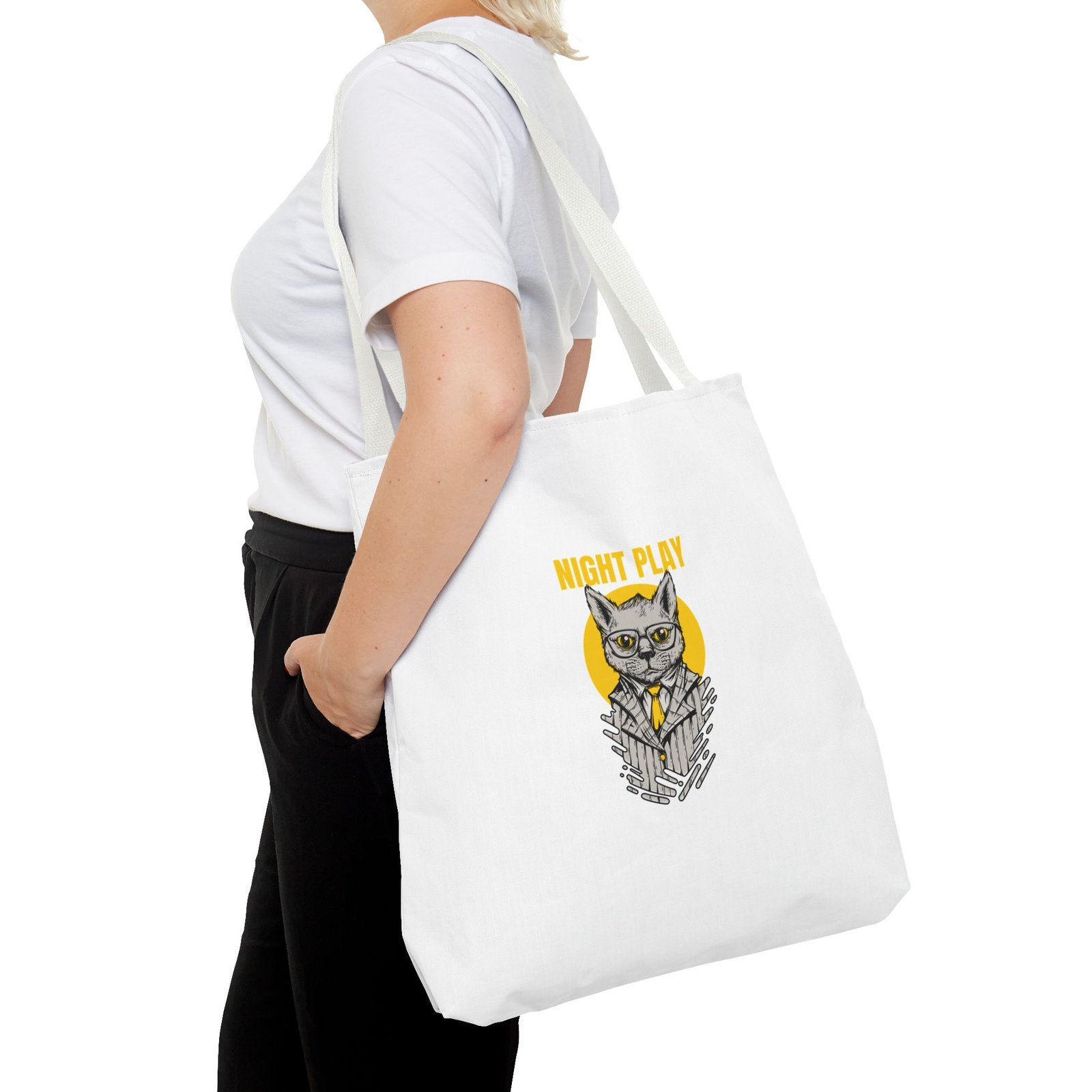 Mysterious Cat Silhouette Playing Under Moonlight - Tote Bag - Image 12