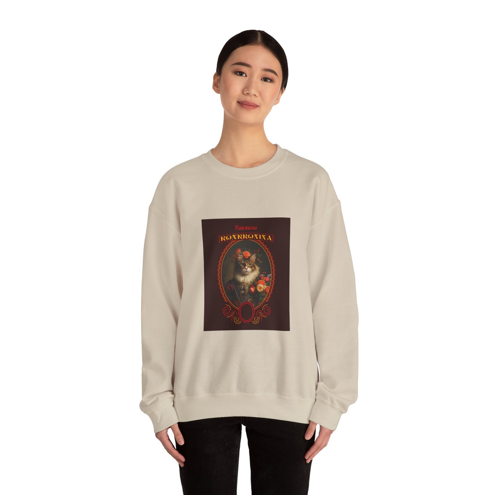 Baronessa Murronika Vintage Cat Illustration with Elegant Flair - Sweatshirt - Image 8