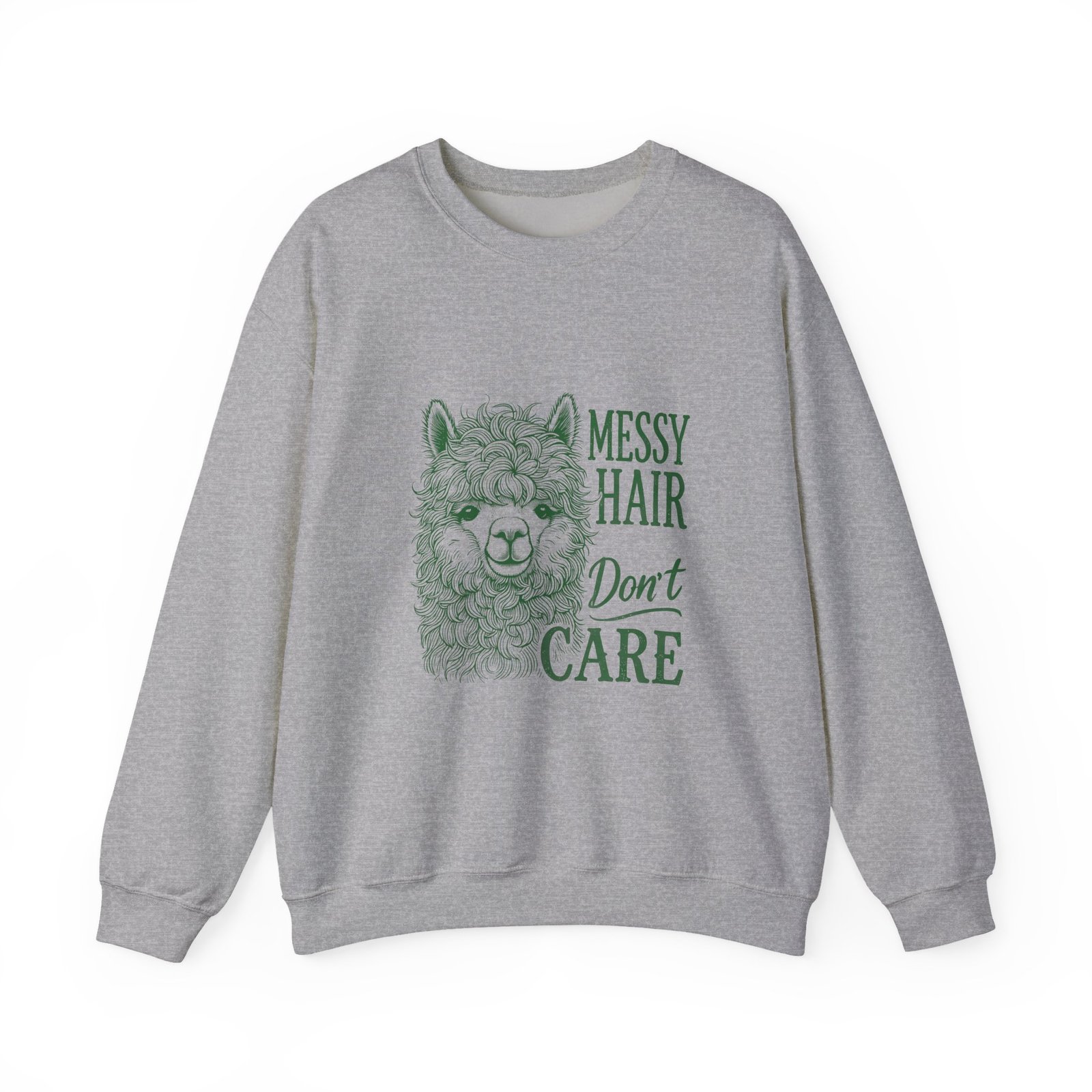 Messy Hair Don’t Care Green Llama Fun Graphic Design - Sweatshirt - Image 9