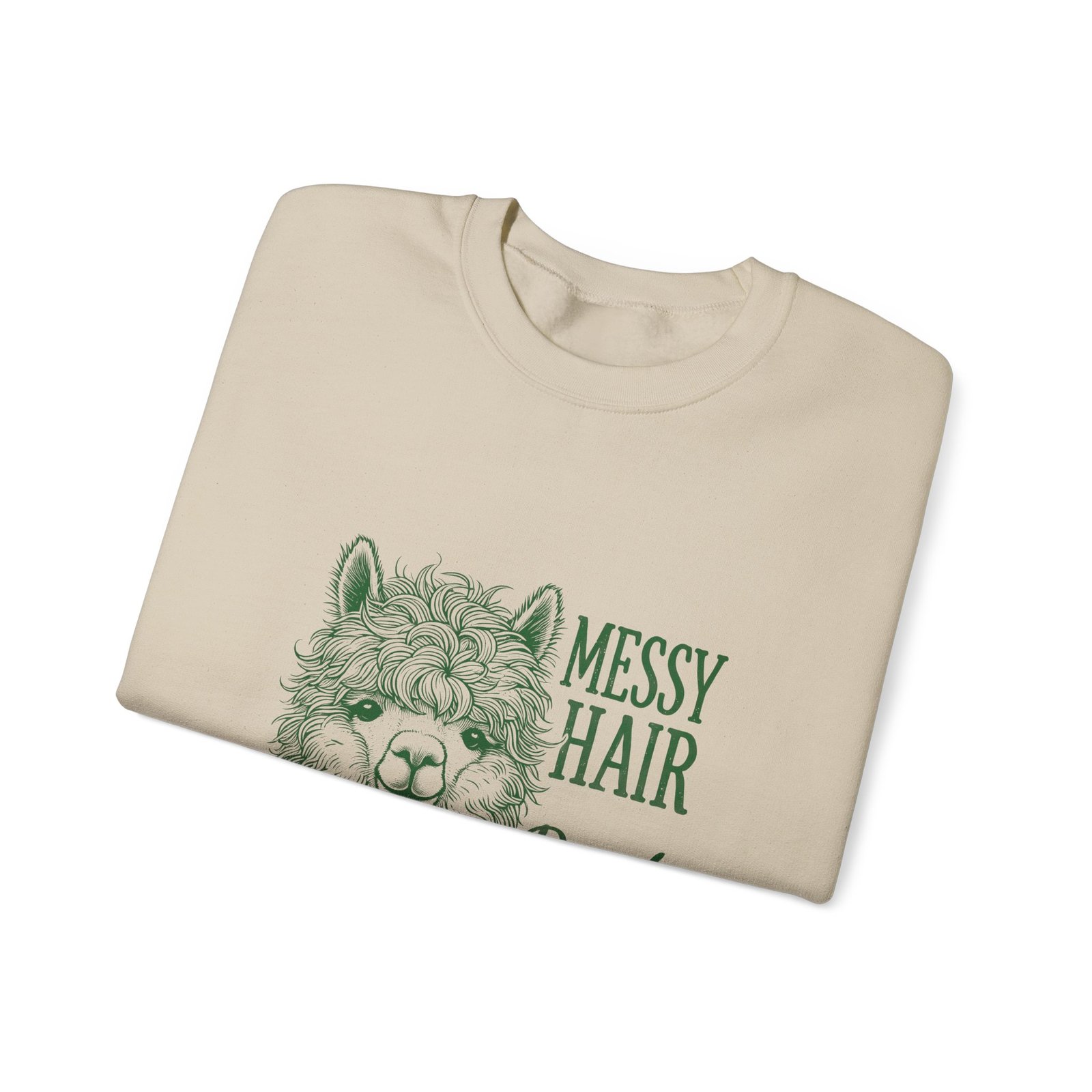 Messy Hair Don’t Care Green Llama Fun Graphic Design - Sweatshirt - Image 7