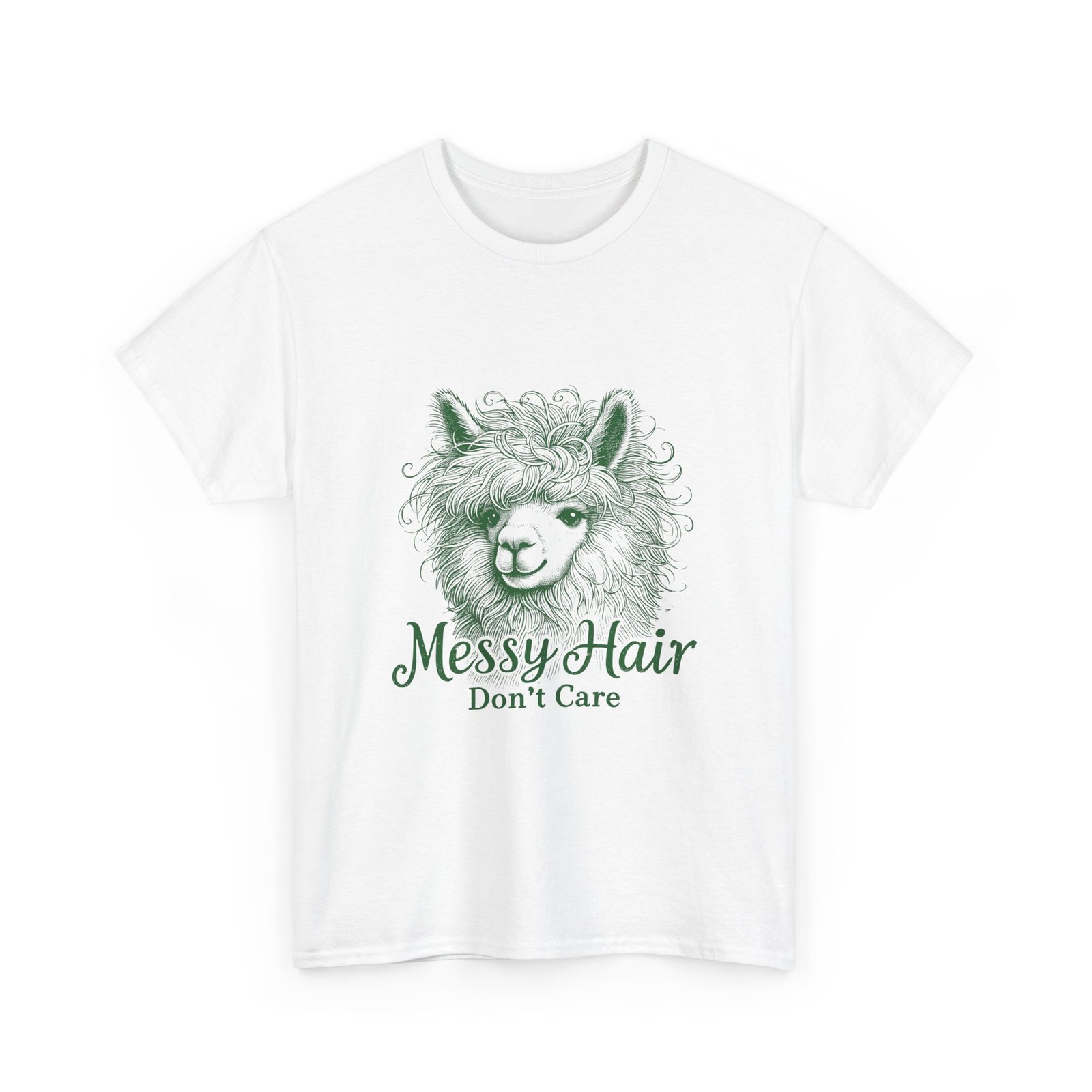 Messy Hair Don’t Care Green Llama Funny Illustration - T-shirt - Image 3