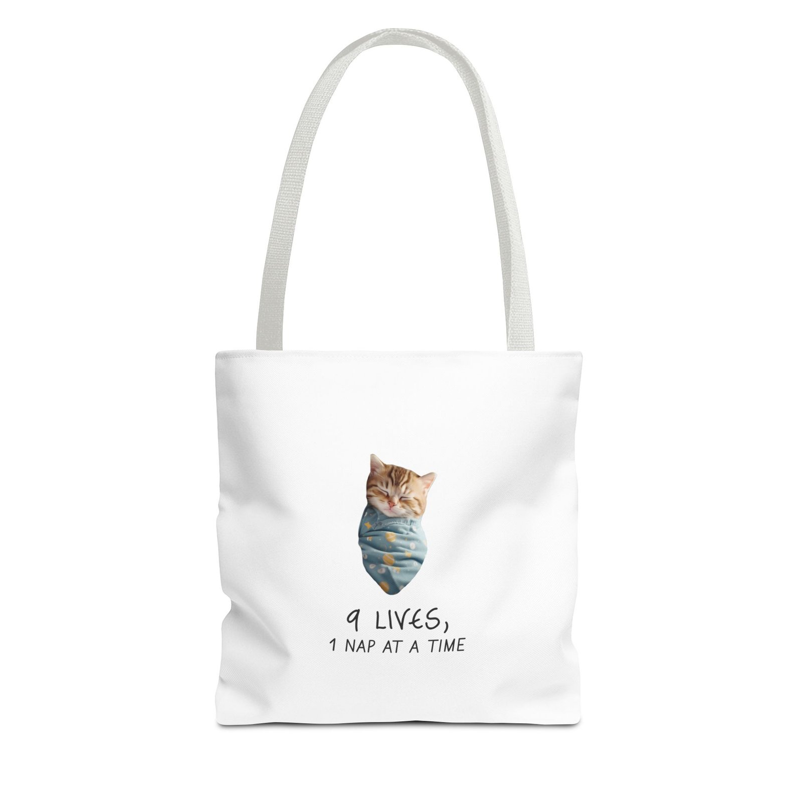 Cute Cat Illustration with "Lives Nap at a Time" Sleepy Theme - Tote Bag
