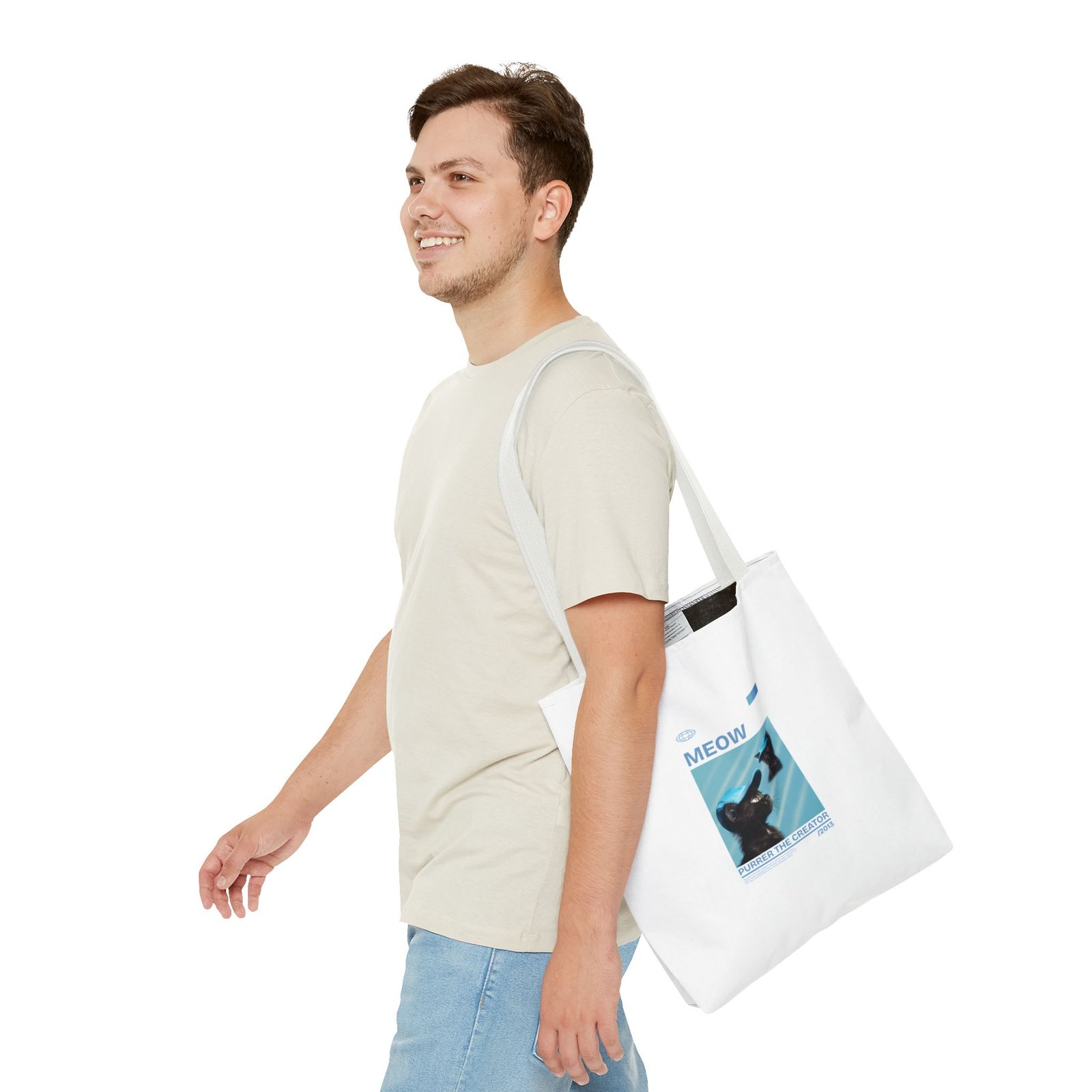 Playful Meow Cat Creator Graphic with Whiskers and Paws - Tote Bag - Image 7