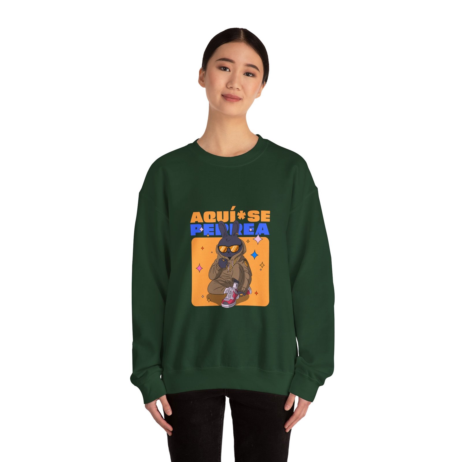 AQUÍ SE PERREA Bunny Urban Streetwear Graphic Design - Sweatshirt - Image 8