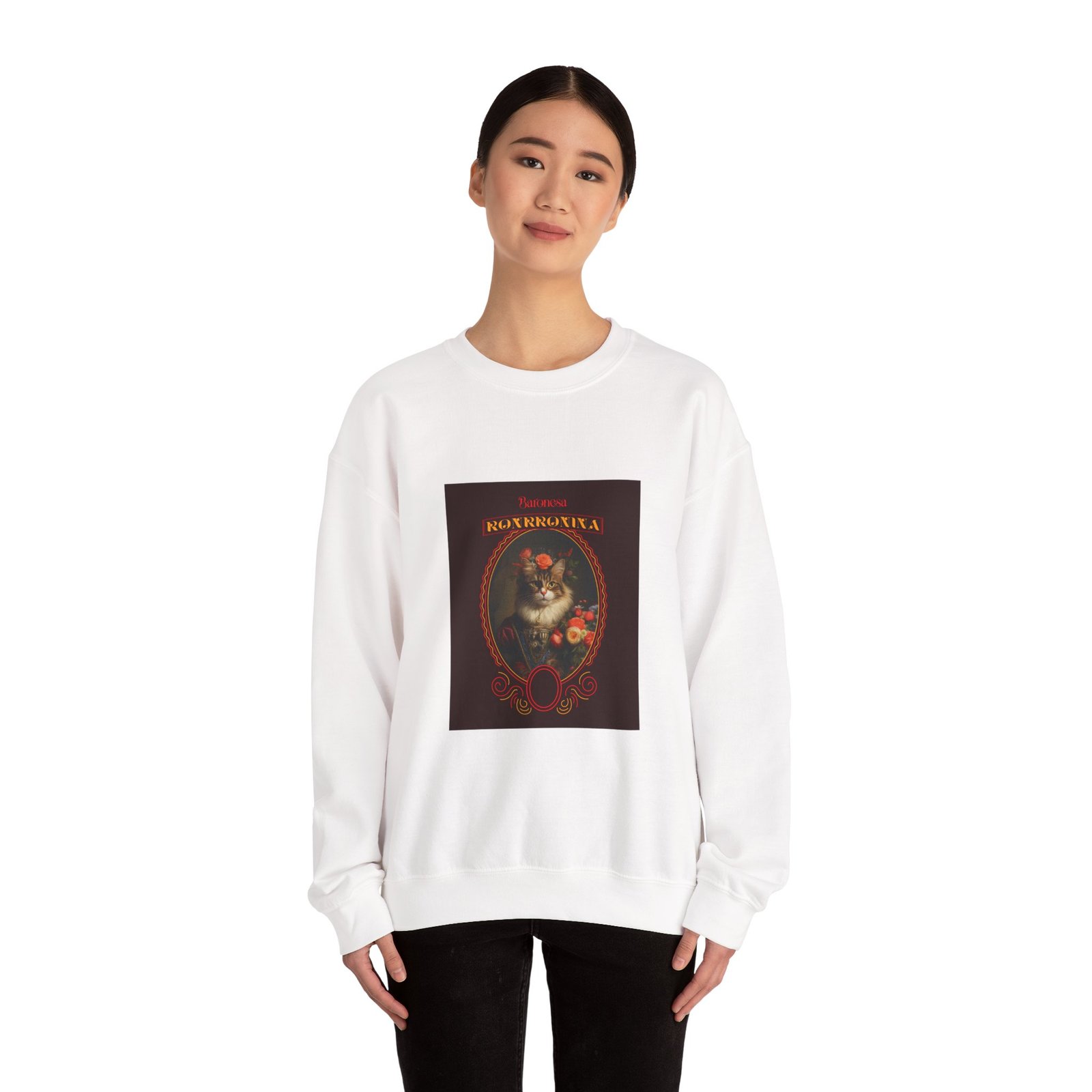 Baronessa Murronika Vintage Cat Illustration with Elegant Flair - Sweatshirt - Image 4