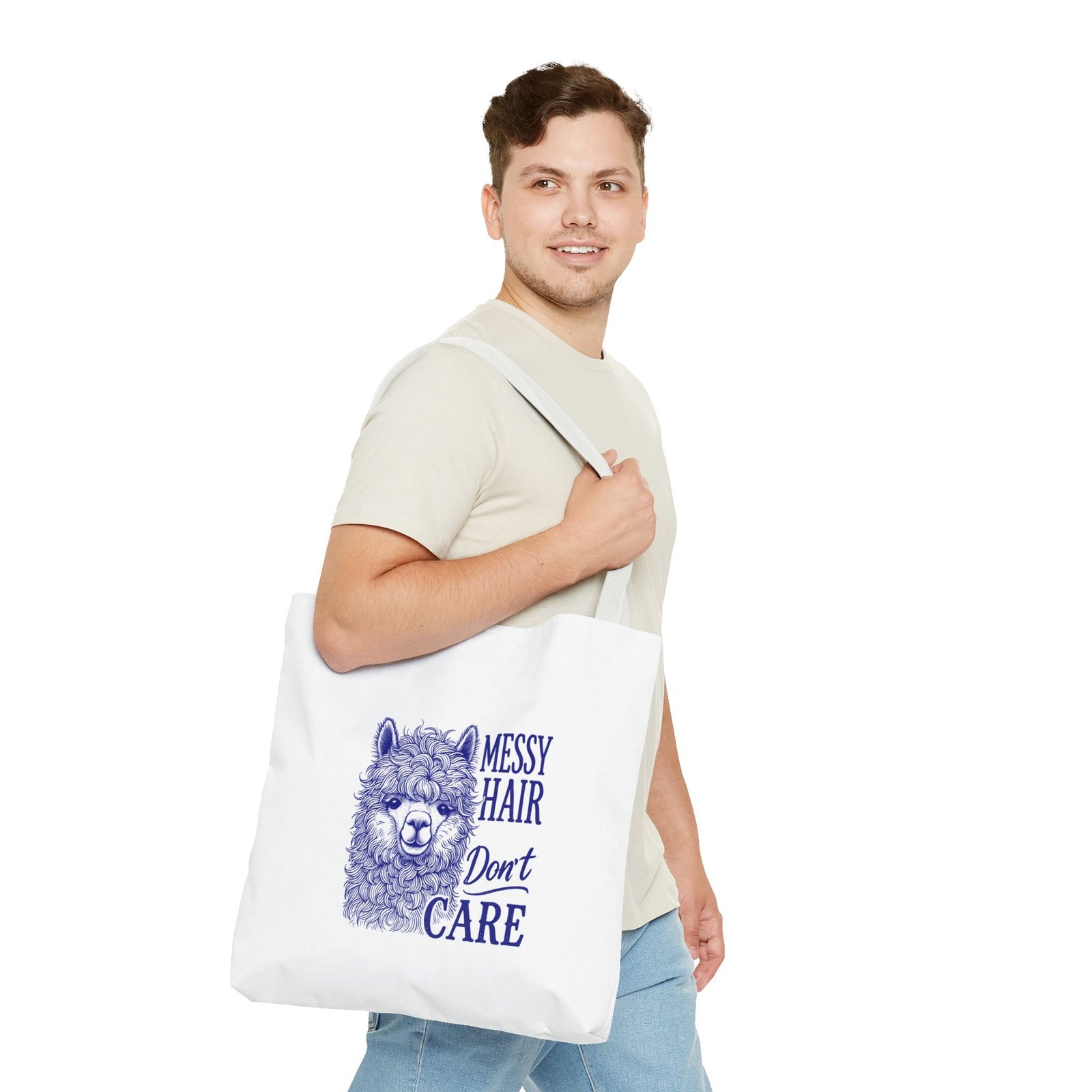 Cute Blue Llama with Messy Hair Graphic Design - Tote Bag - Image 11